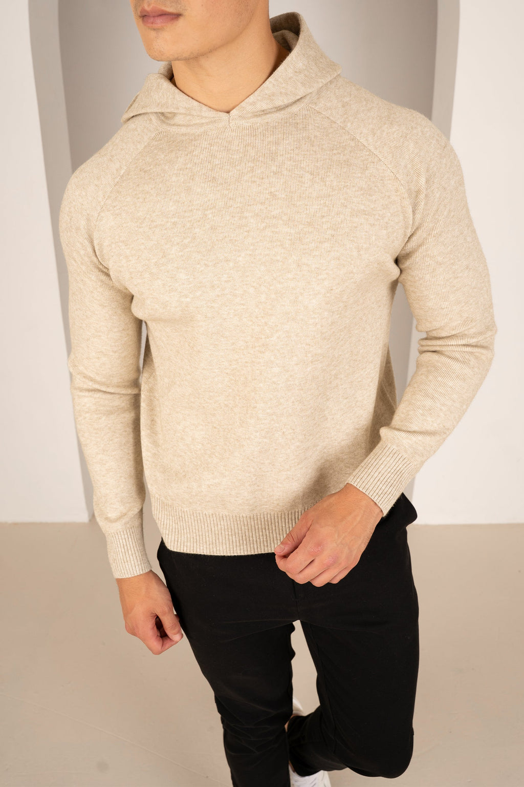 Slim Fit Knitted Hoodie - Oatmeal | Xtralitty