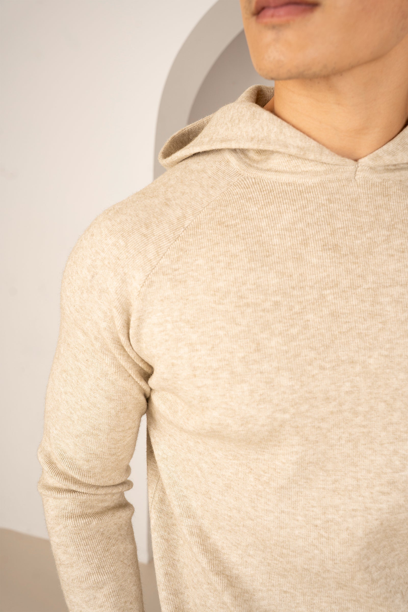 Slim Fit Knitted Hoodie - Oatmeal | Xtralitty