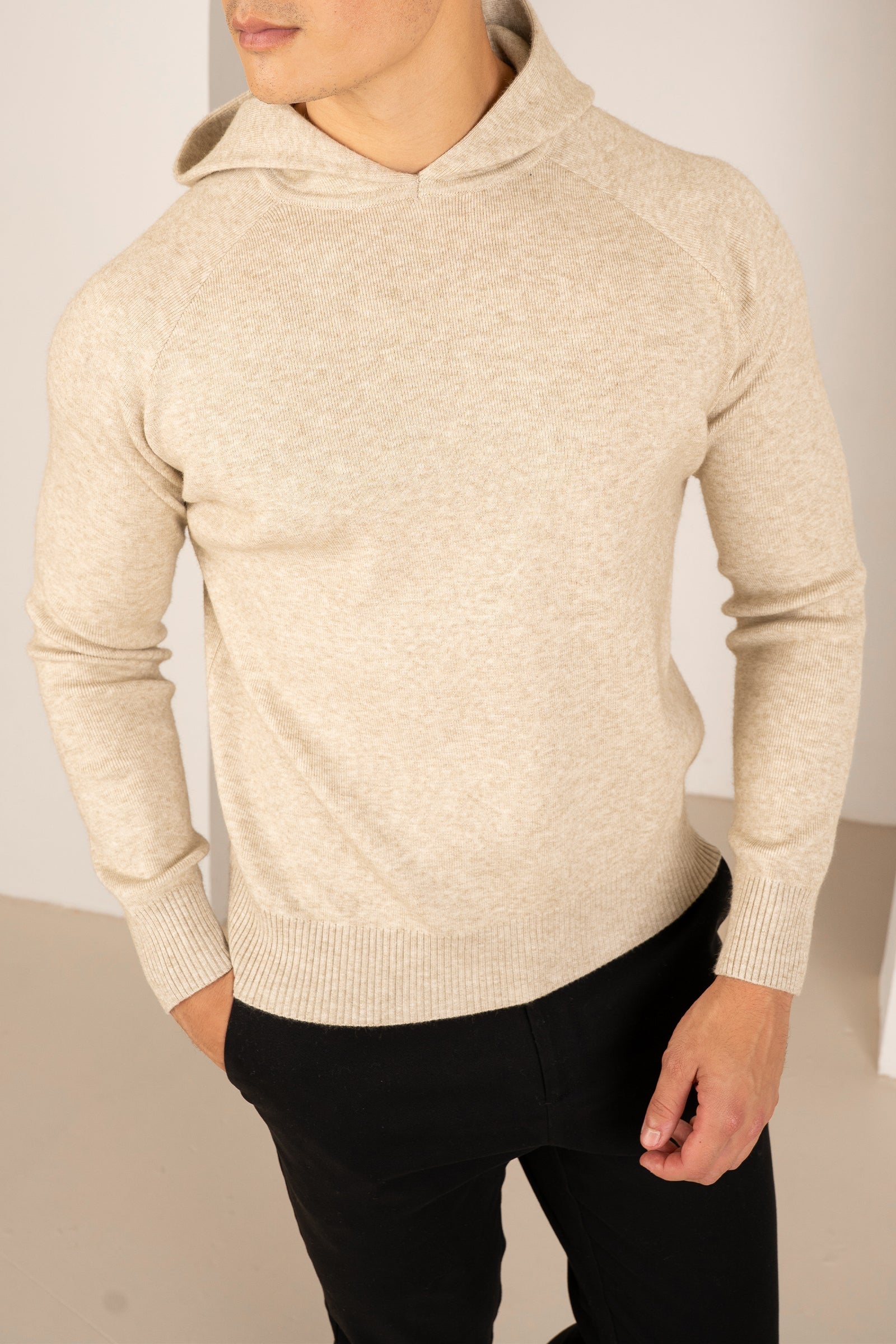 Slim Fit Knitted Hoodie - Oatmeal | Xtralitty