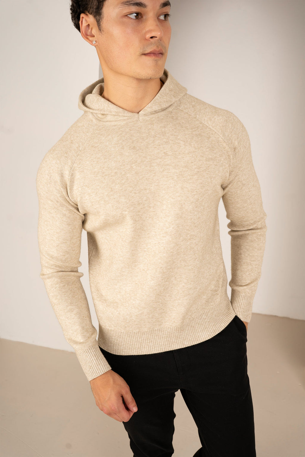 Slim Fit Knitted Hoodie - Oatmeal | Xtralitty