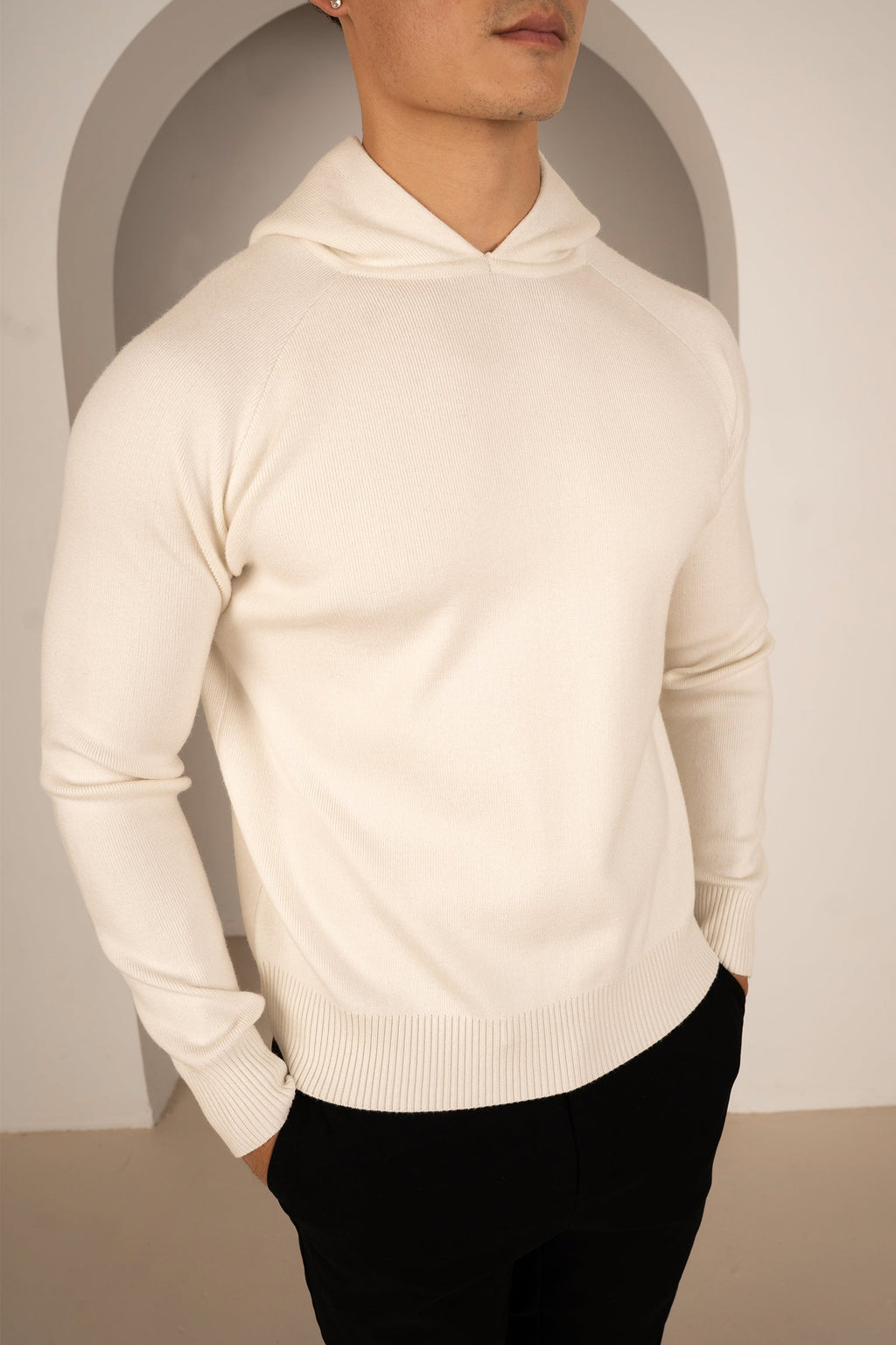 Slim Fit Knitted Hoodie - Off White | Xtralitty