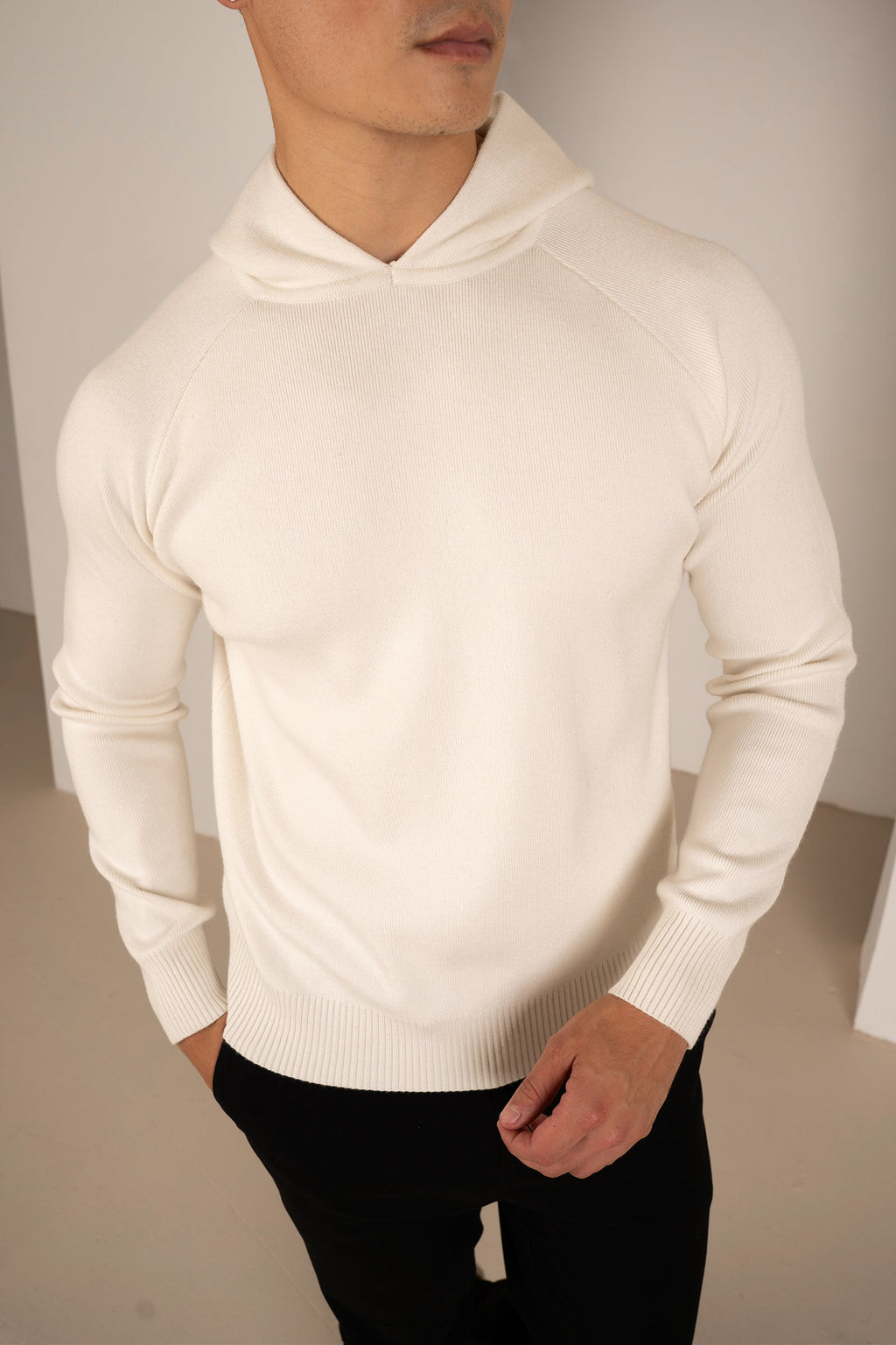 Slim Fit Knitted Hoodie - Off White | Xtralitty