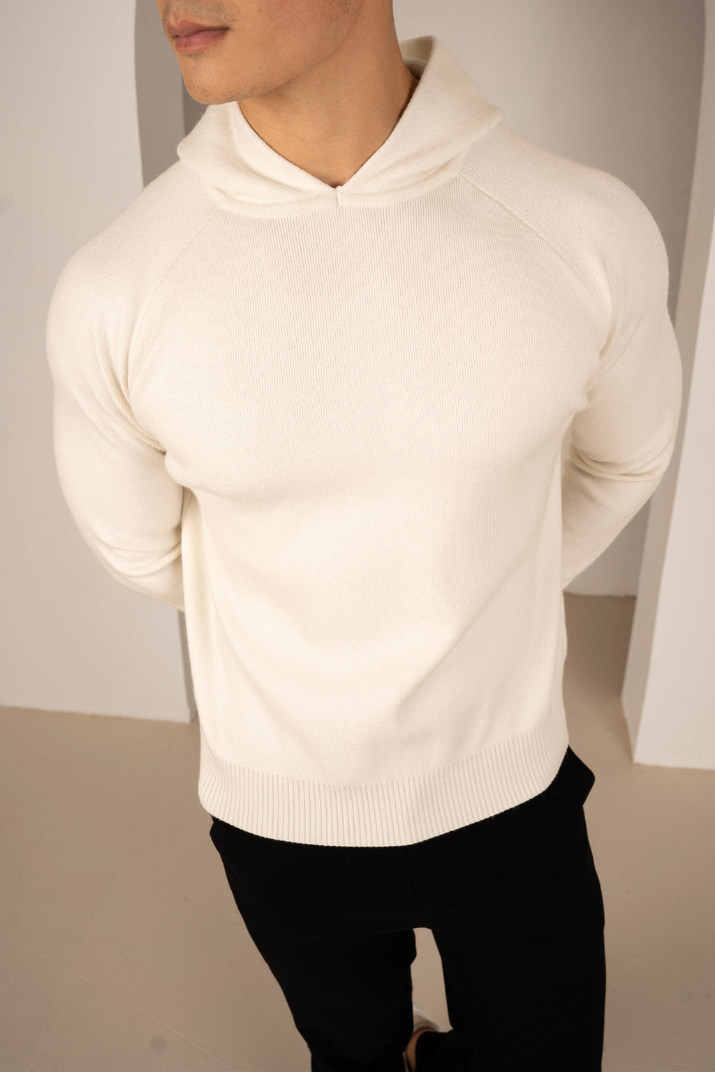 Slim Fit Knitted Hoodie - Off White | Xtralitty