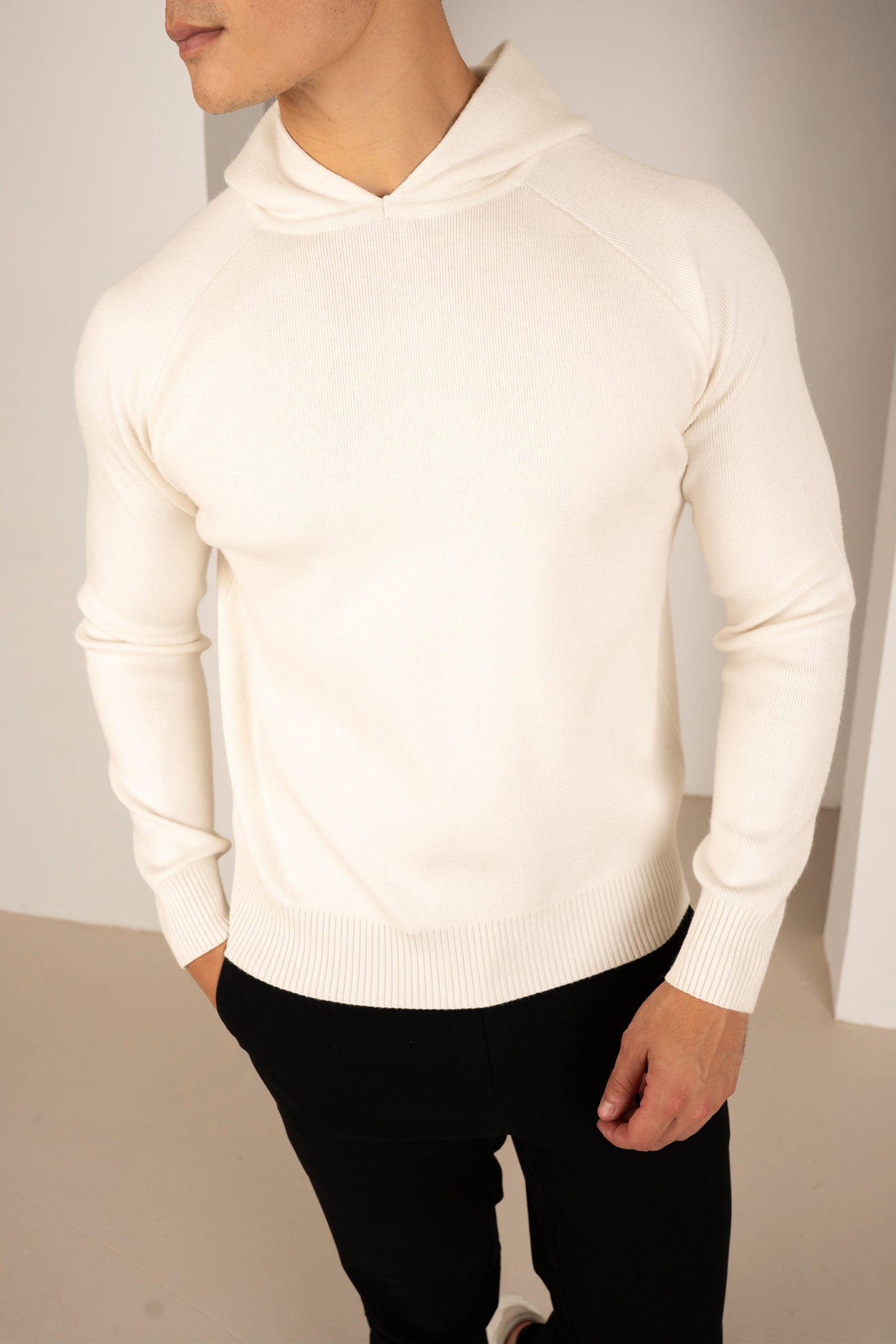 Slim Fit Knitted Hoodie - Off White | Xtralitty