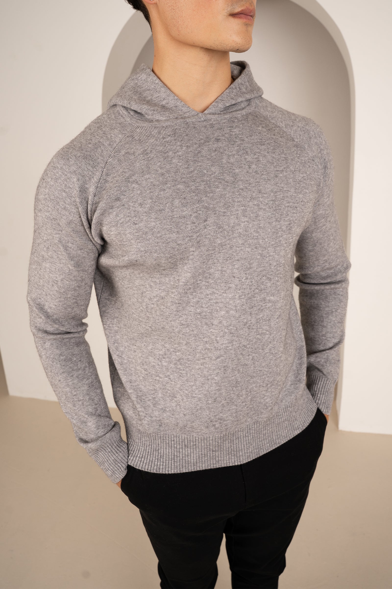 Slim Fit Knitted Hoodie - Grey | Xtralitty