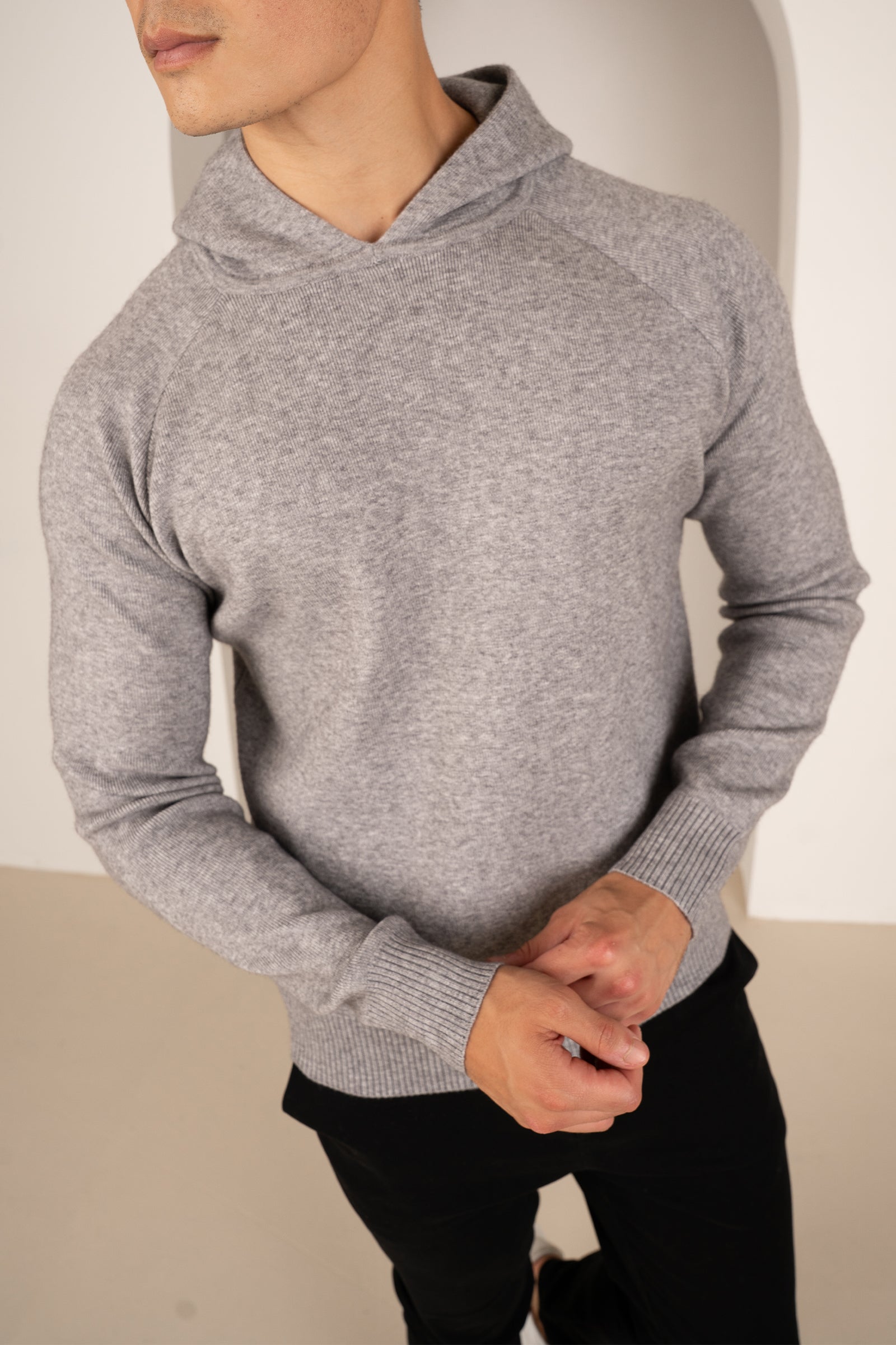 Slim Fit Knitted Hoodie - Grey | Xtralitty