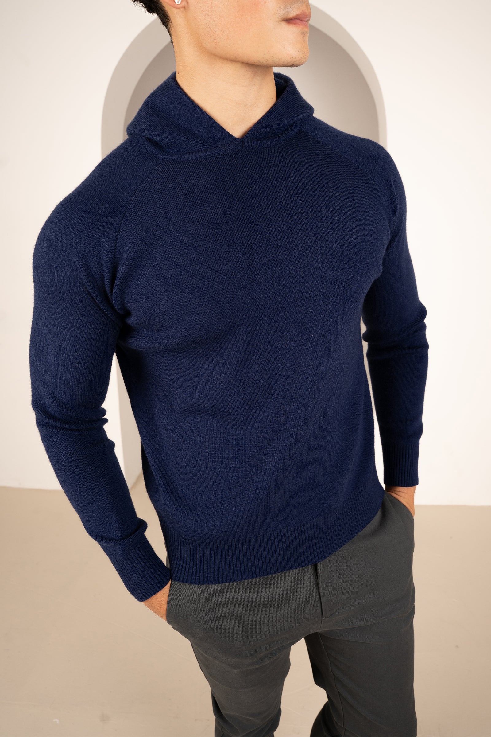Slim Fit Knitted Hoodie - Navy | Xtralitty