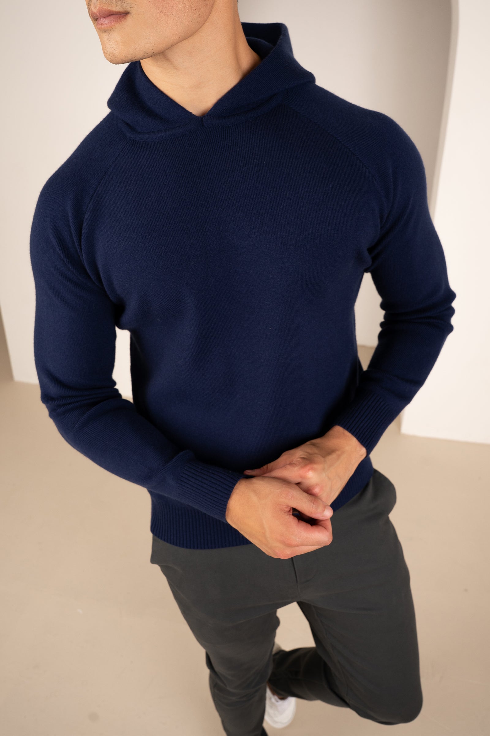 Slim Fit Knitted Hoodie - Navy | Xtralitty