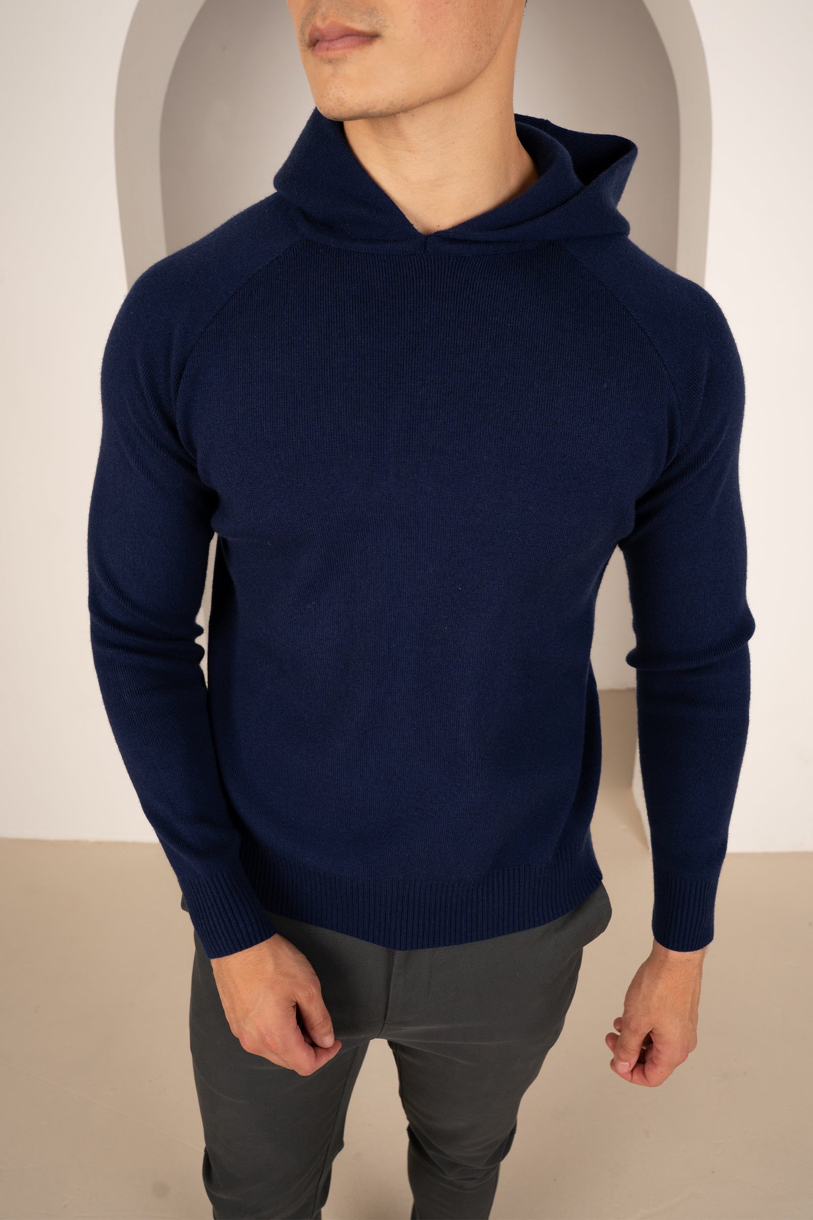 Slim Fit Knitted Hoodie - Navy | Xtralitty