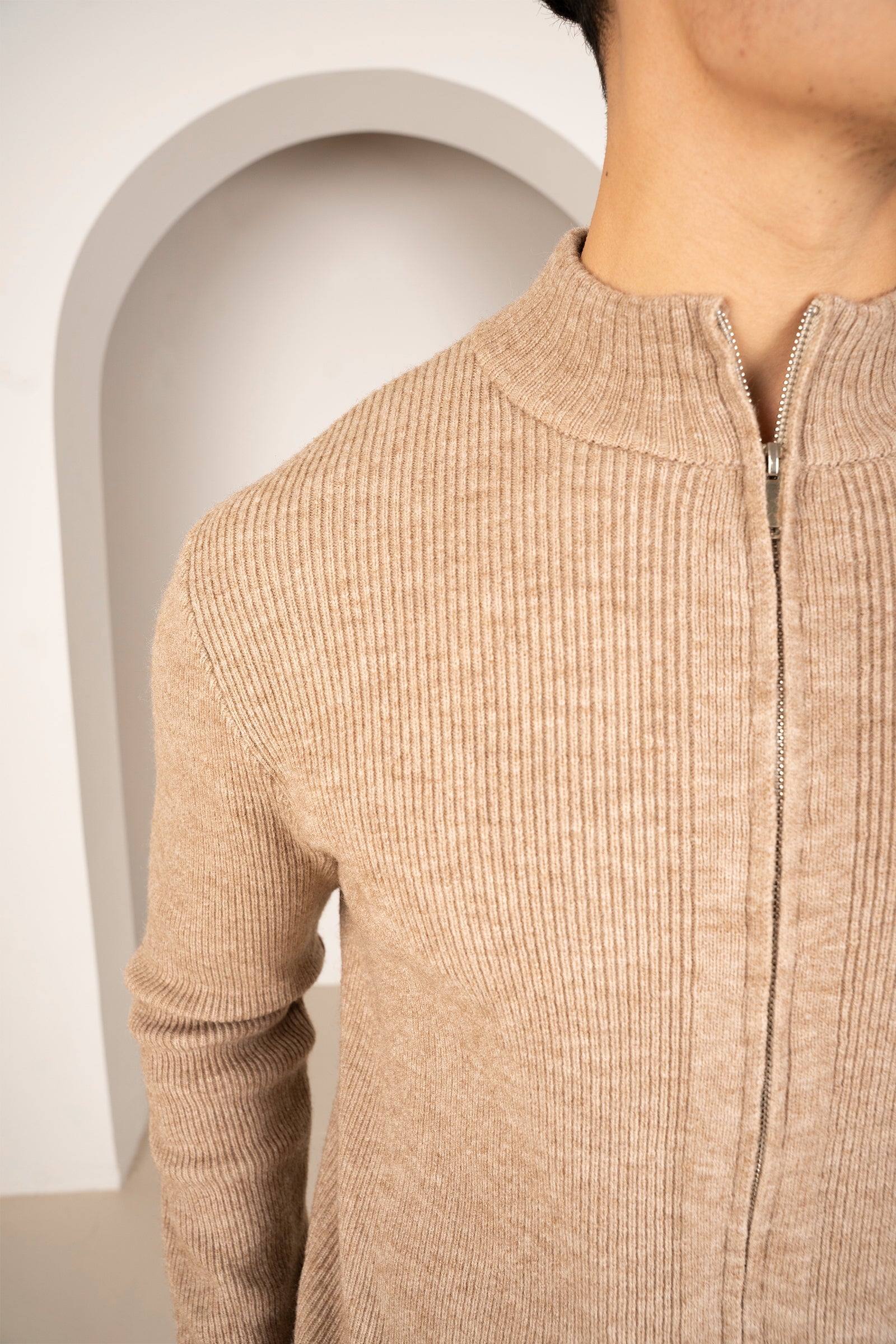 Ribbed Zip-up Cardigan - Oatmeal | Xtralitty