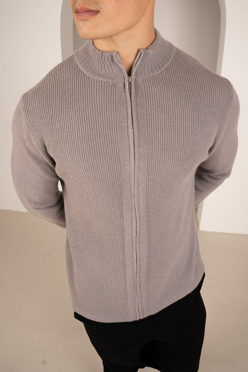 Ribbed Zip-up Cardigan - Grey | Xtralitty
