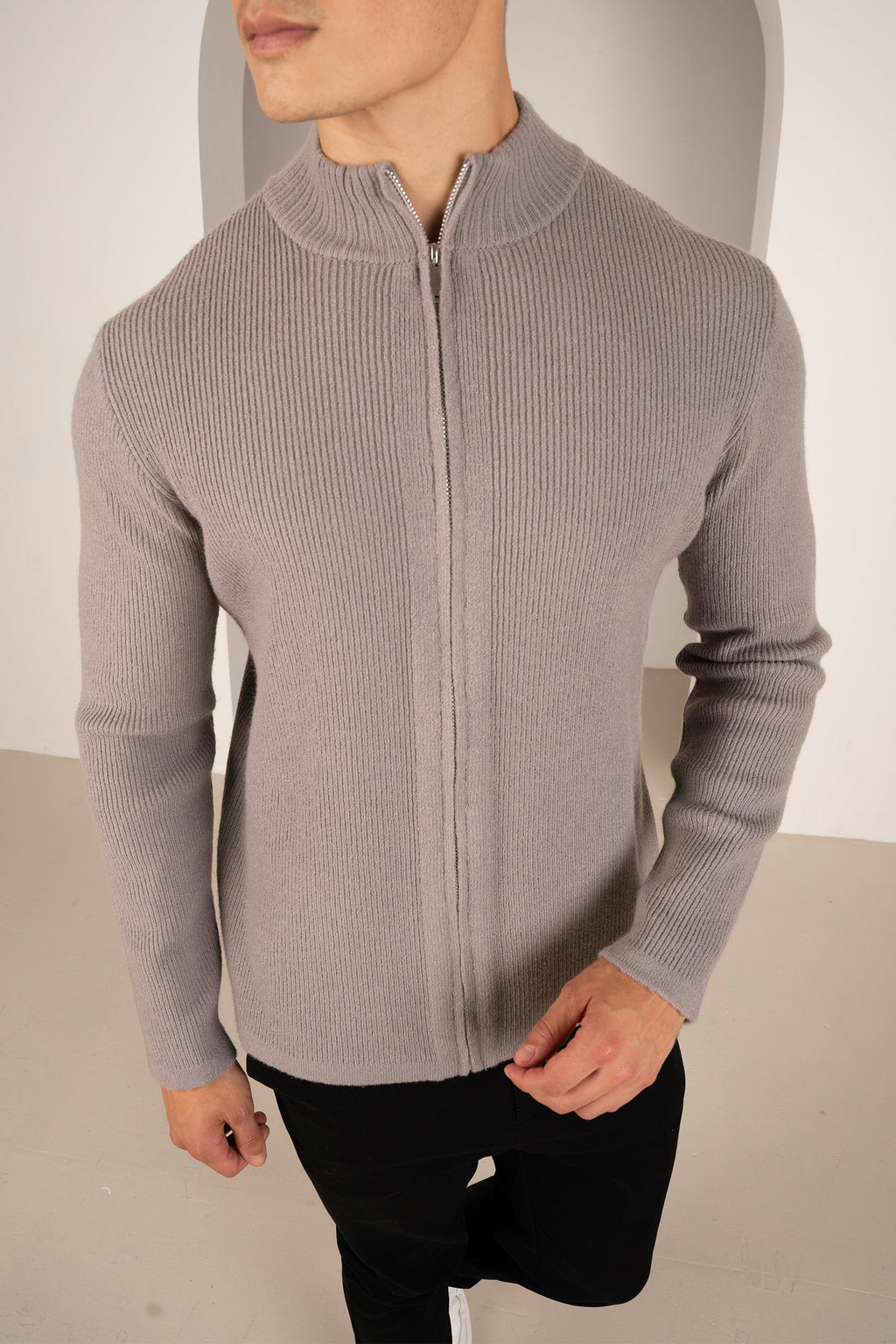 Ribbed Zip-up Cardigan - Grey | Xtralitty