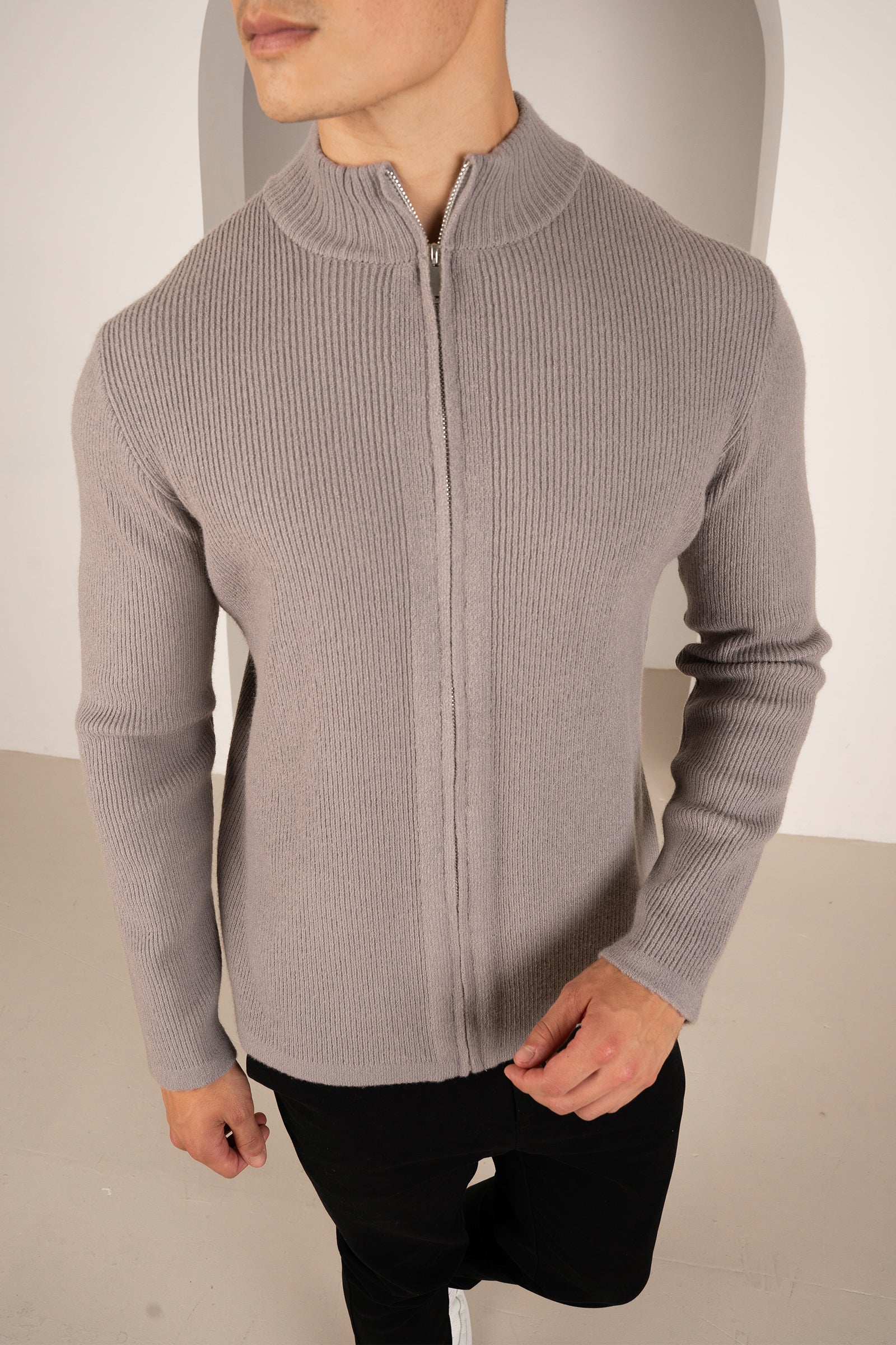 Ribbed Zip-up Cardigan - Grey | Xtralitty