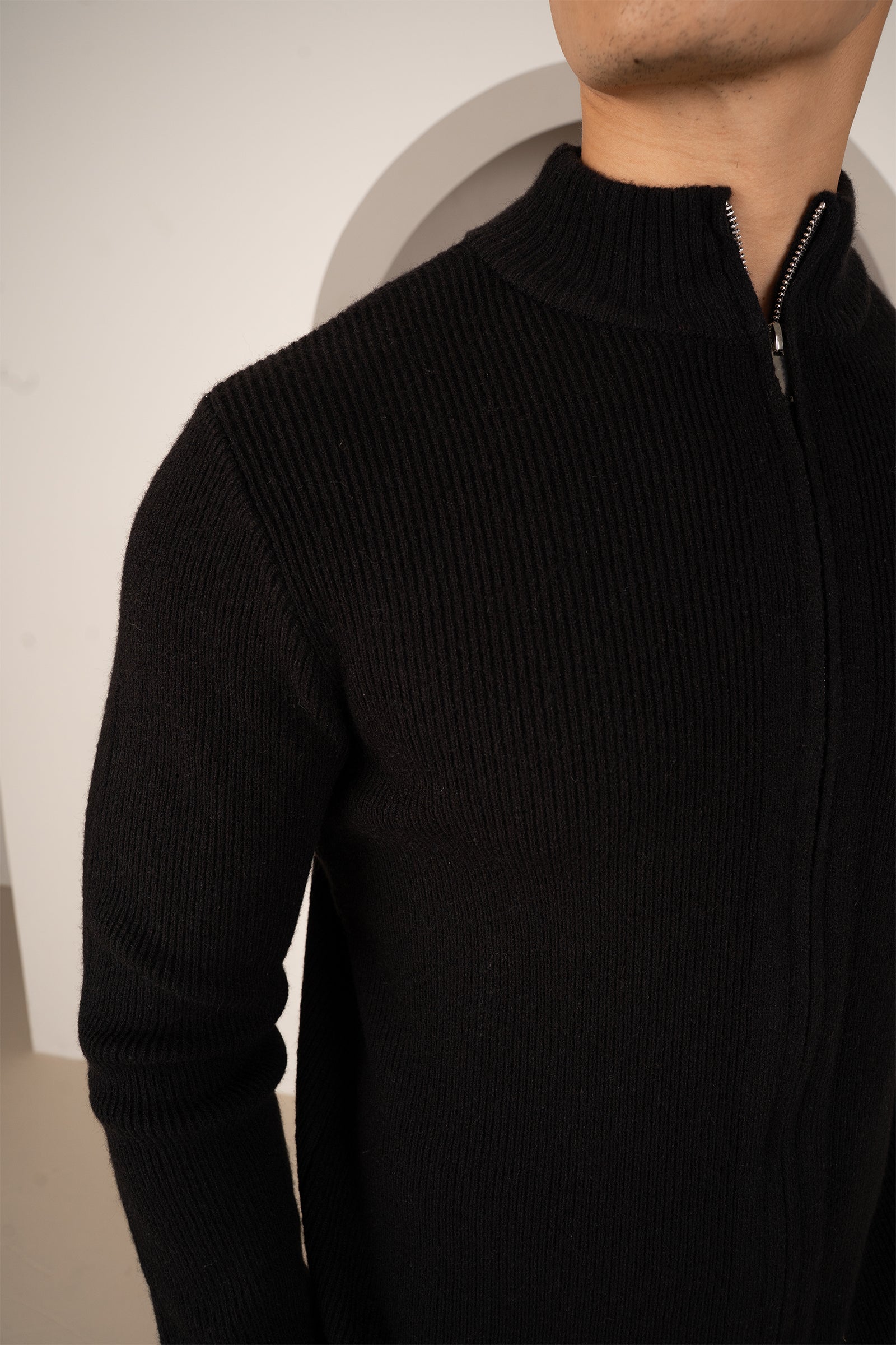 Ribbed Zip-up Cardigan - Black | Xtralitty