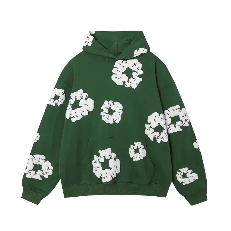 Floral Graphic Oversized Hoodie in Green, premium cotton