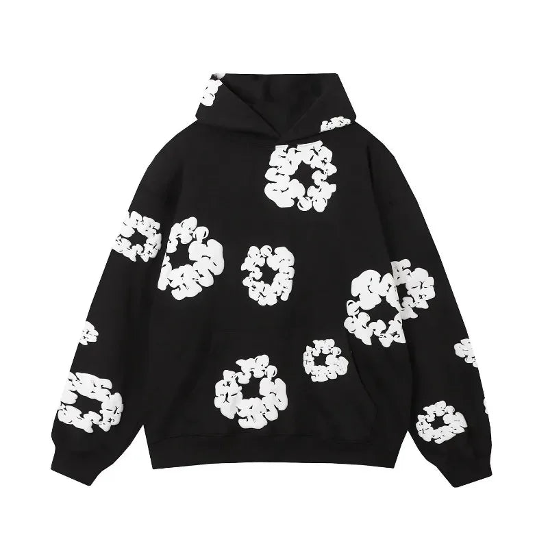 Floral Graphic Oversized Hoodie in Black, unisex oversized fit