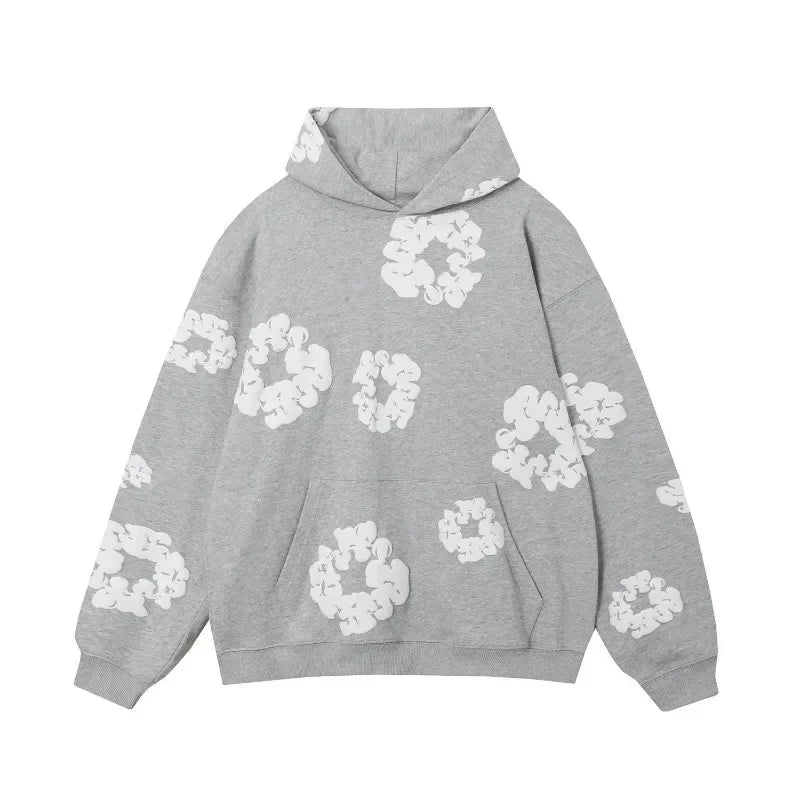 Floral Graphic Oversized Hoodie in Grey, relaxed streetwear fit