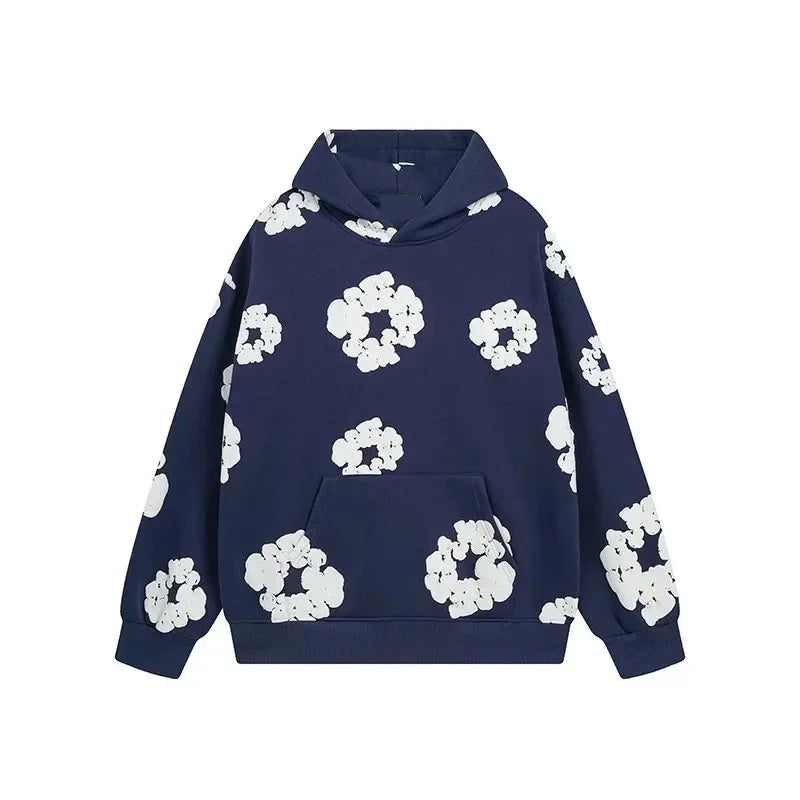 Floral Graphic Oversized Hoodie in Navy, all-over flower print