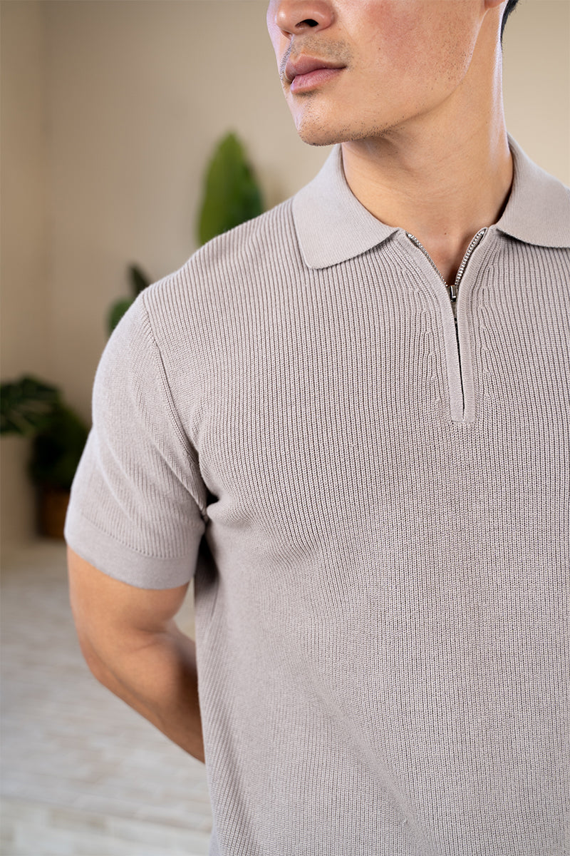 Premium Ribbed Knitted Polo Shirt - Taupe | Xtralitty