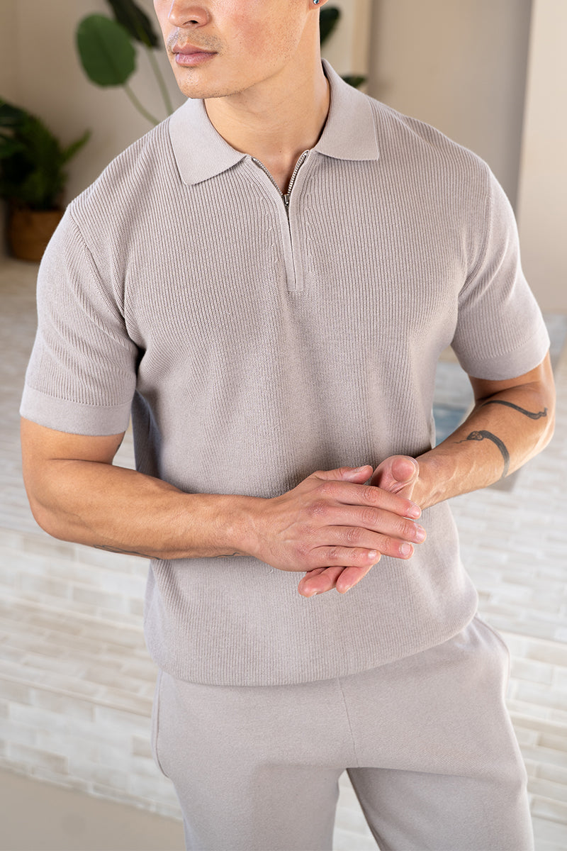 Premium Ribbed Knitted Polo Shirt - Taupe | Xtralitty