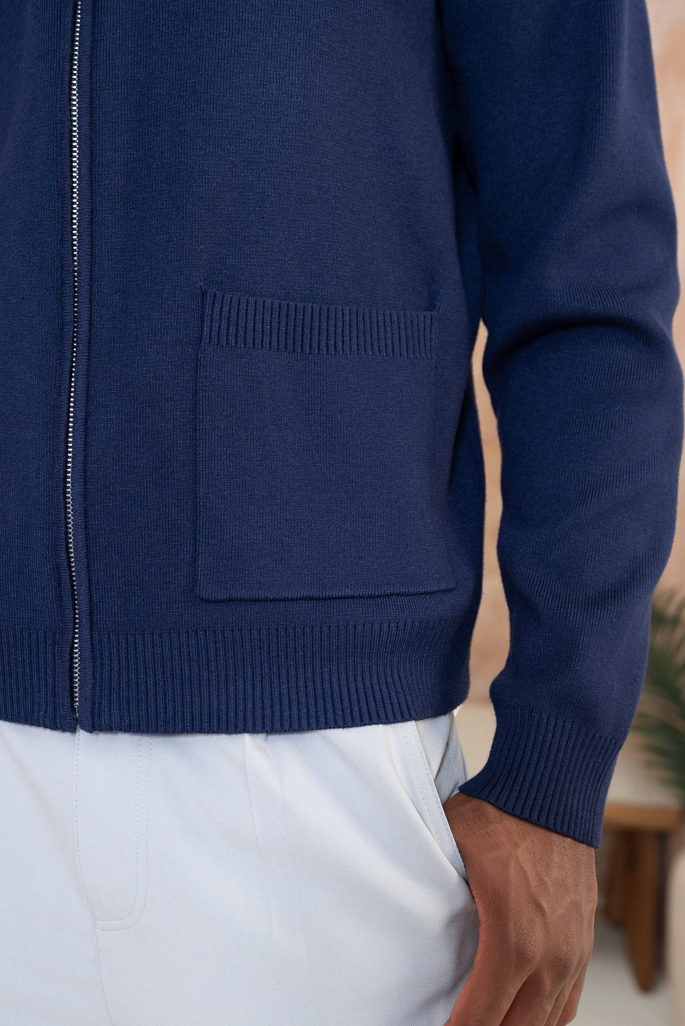 Knitted Zip Up Bomber Jacket - Navy | Xtralitty