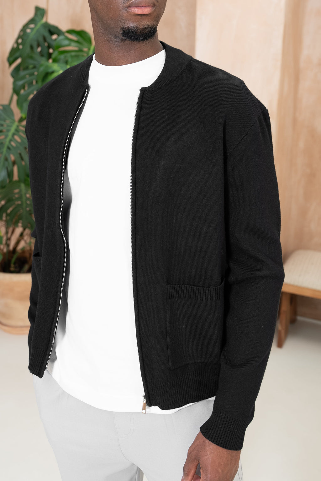 Knitted Zip Up Bomber Jacket - Black | Xtralitty