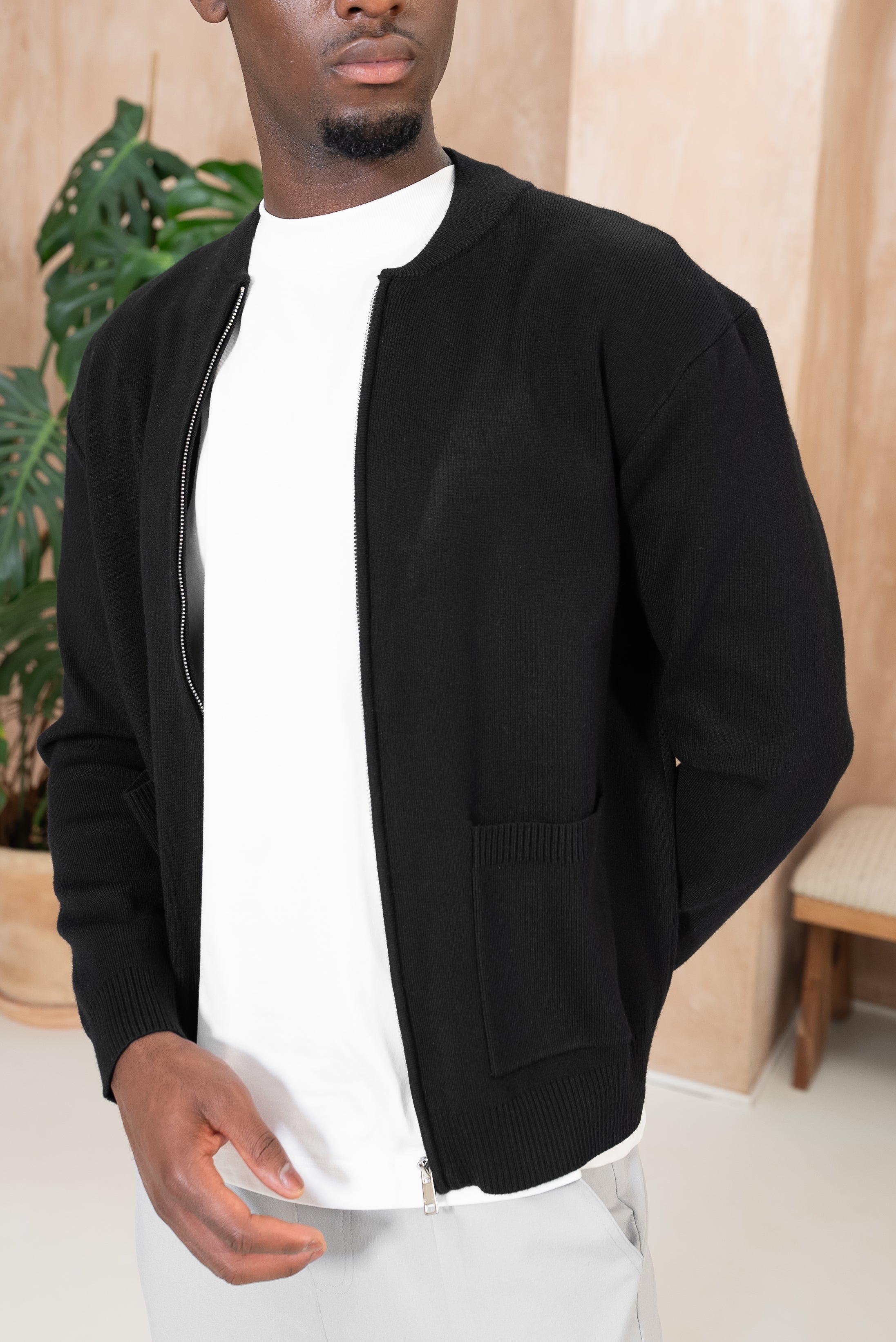 Knitted Zip Up Bomber Jacket - Black | Xtralitty