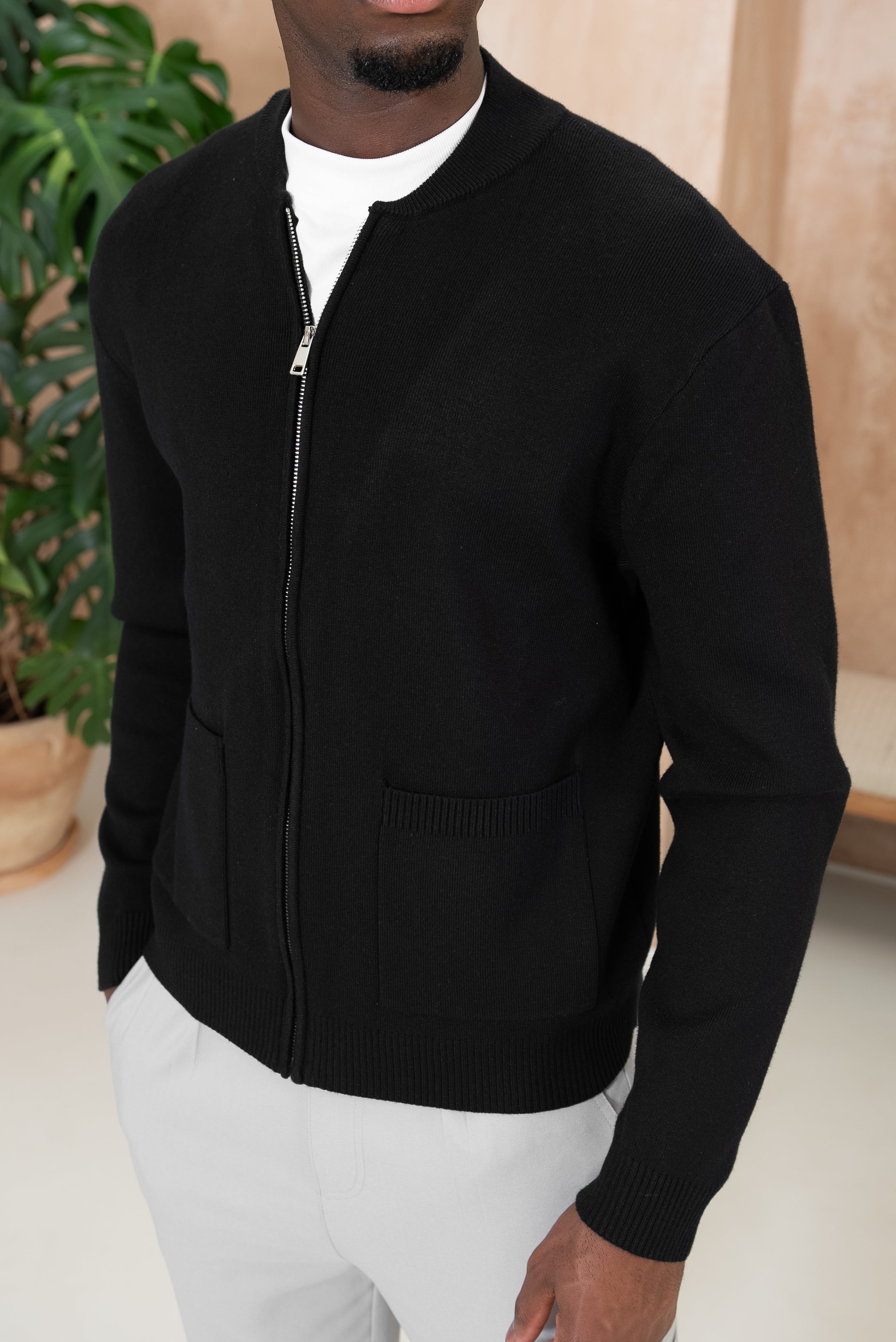 Knitted Zip Up Bomber Jacket - Black | Xtralitty