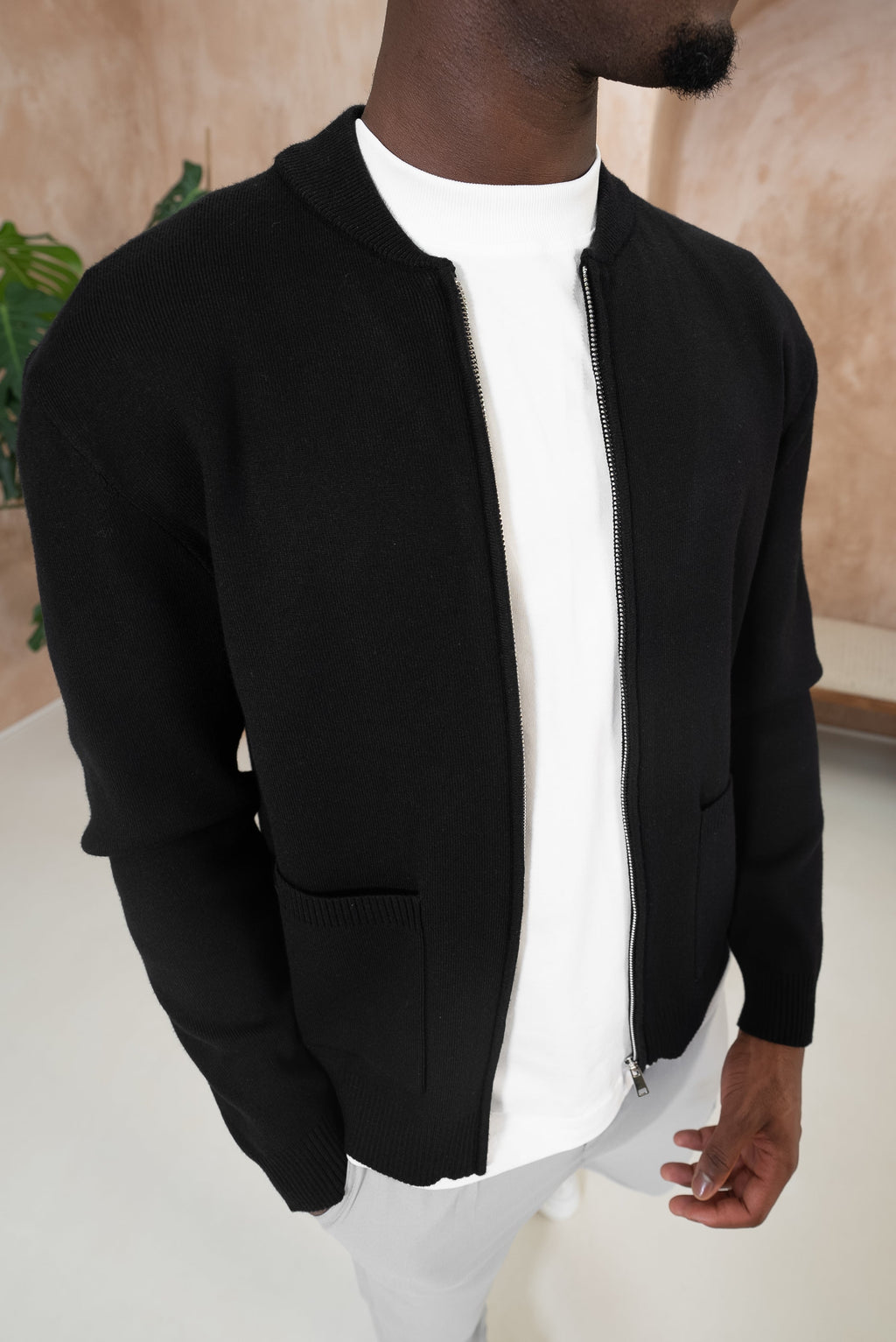 Knitted Zip Up Bomber Jacket - Black | Xtralitty