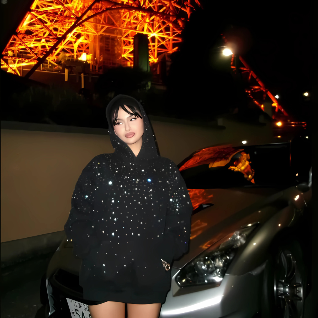 Glitter Hoodie – Rhinestone Galaxy (Unisex, Oversized)