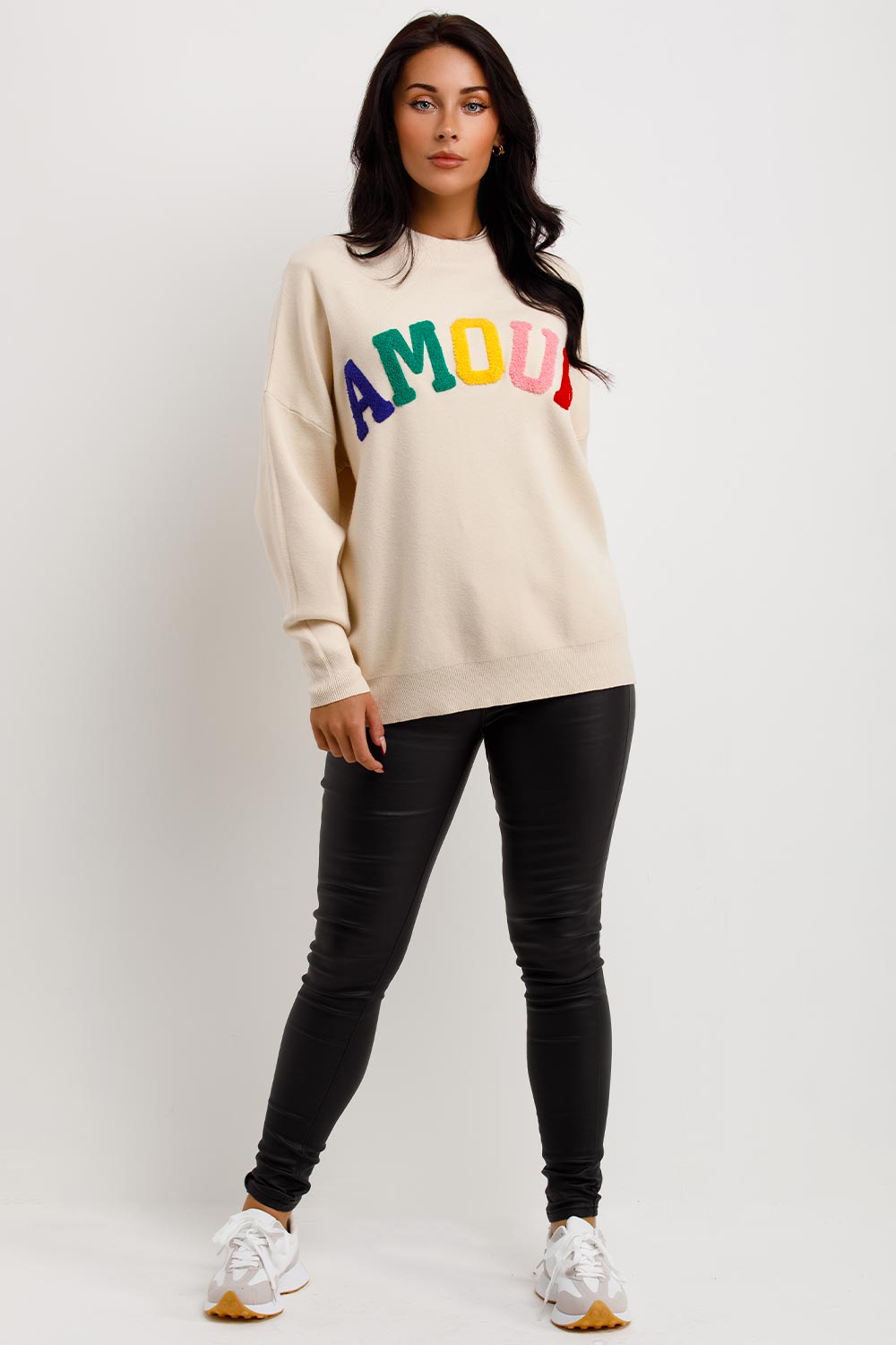 Knitted Jumper with Amour Towelling Beige | Xtralitty