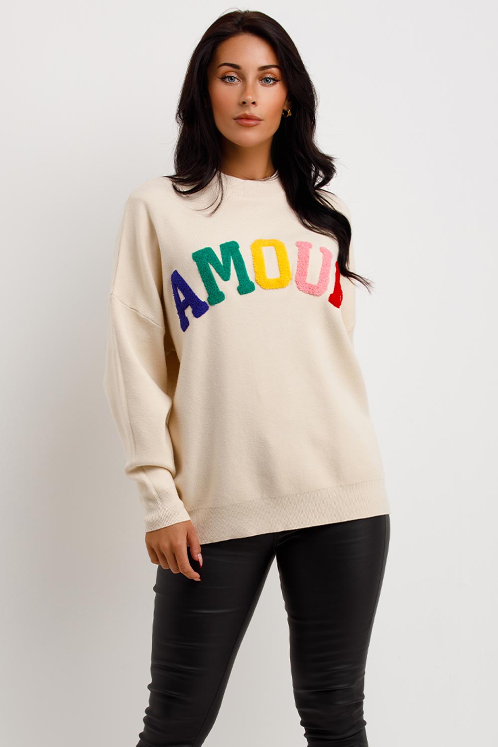 Knitted Jumper with Amour Towelling Beige | Xtralitty