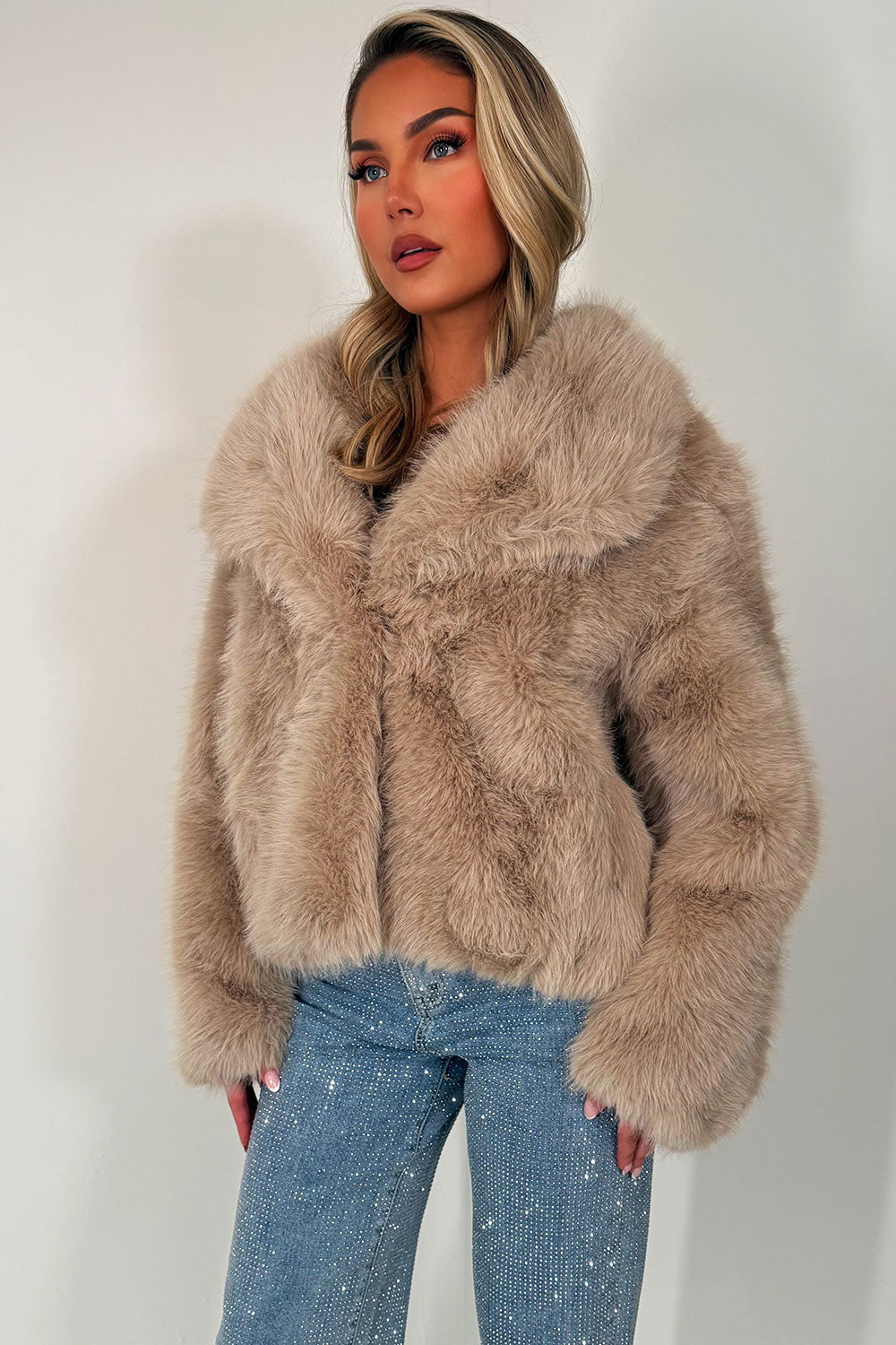 Faux Fur Jacket Collared Beige | Xtralitty