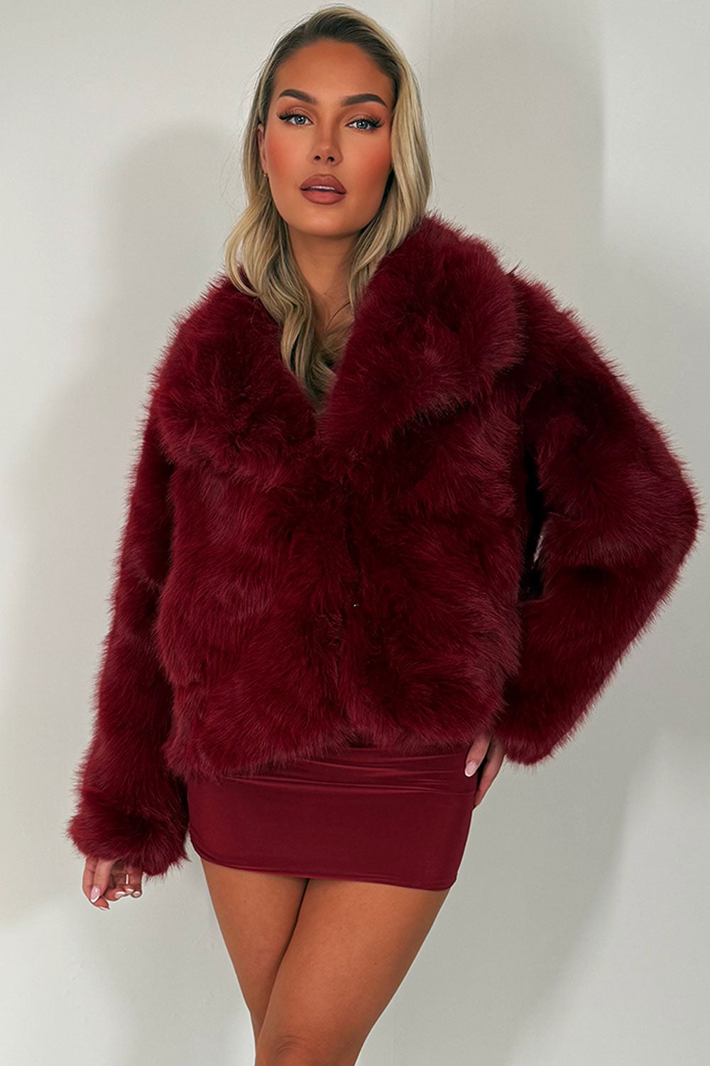 Faux Fur Jacket Collared Burgundy | Xtralitty