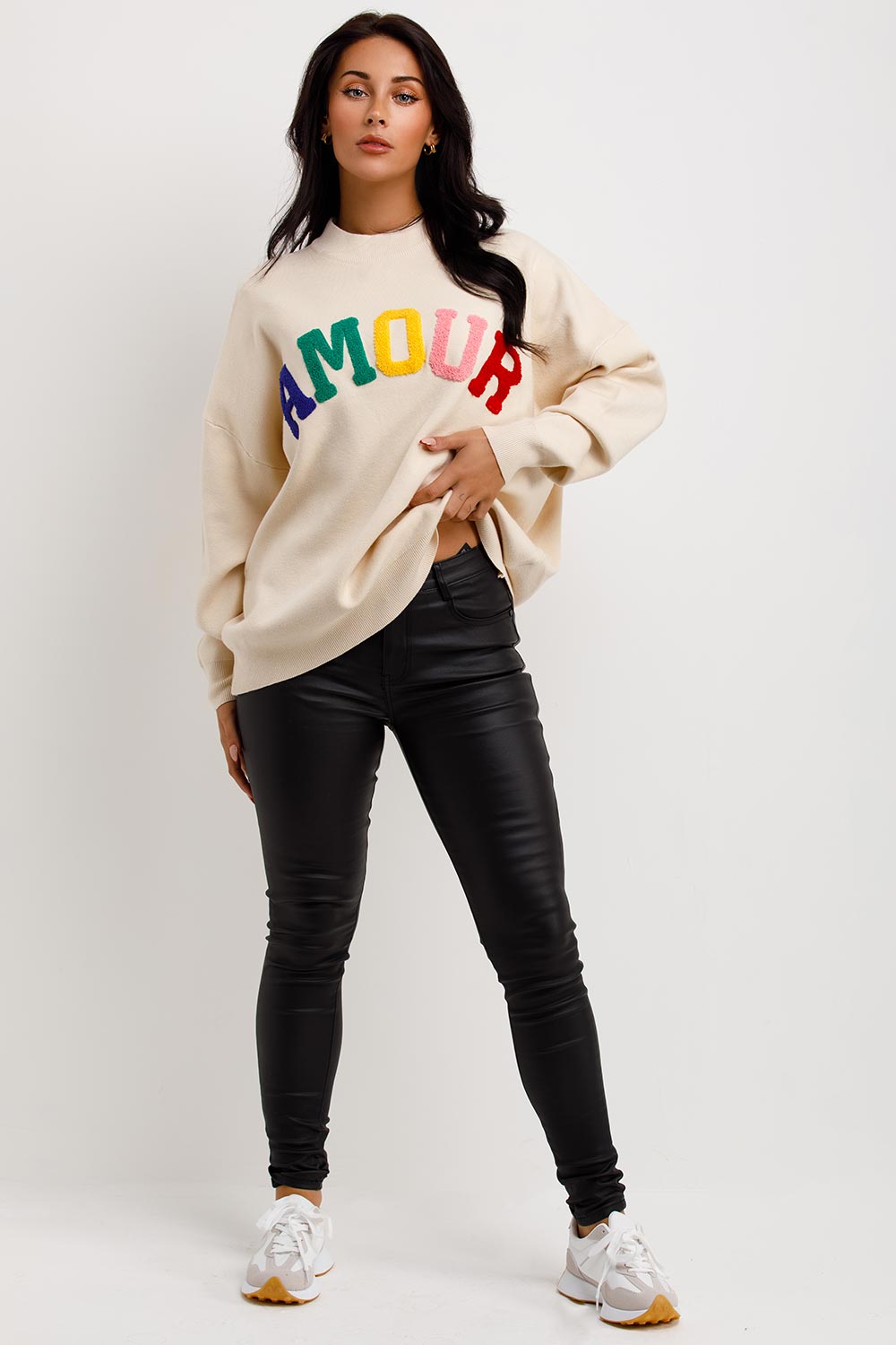 Knitted Jumper with Amour Towelling Beige | Xtralitty