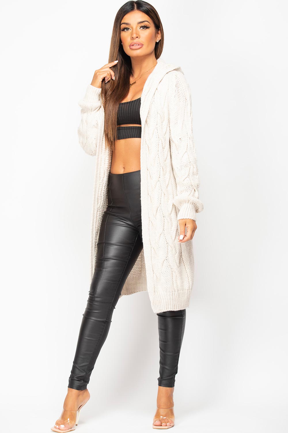 Longline Hooded Cable Knit Cardigan | Xtralitty