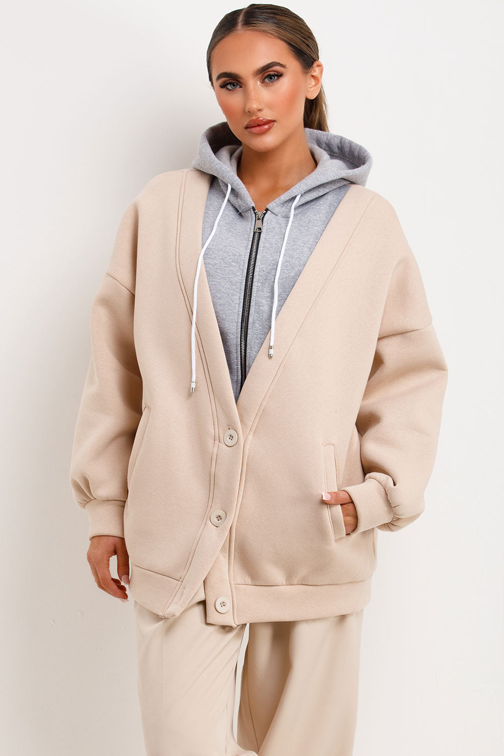 Zip Up Hoodie Cardigan Beige | Xtralitty