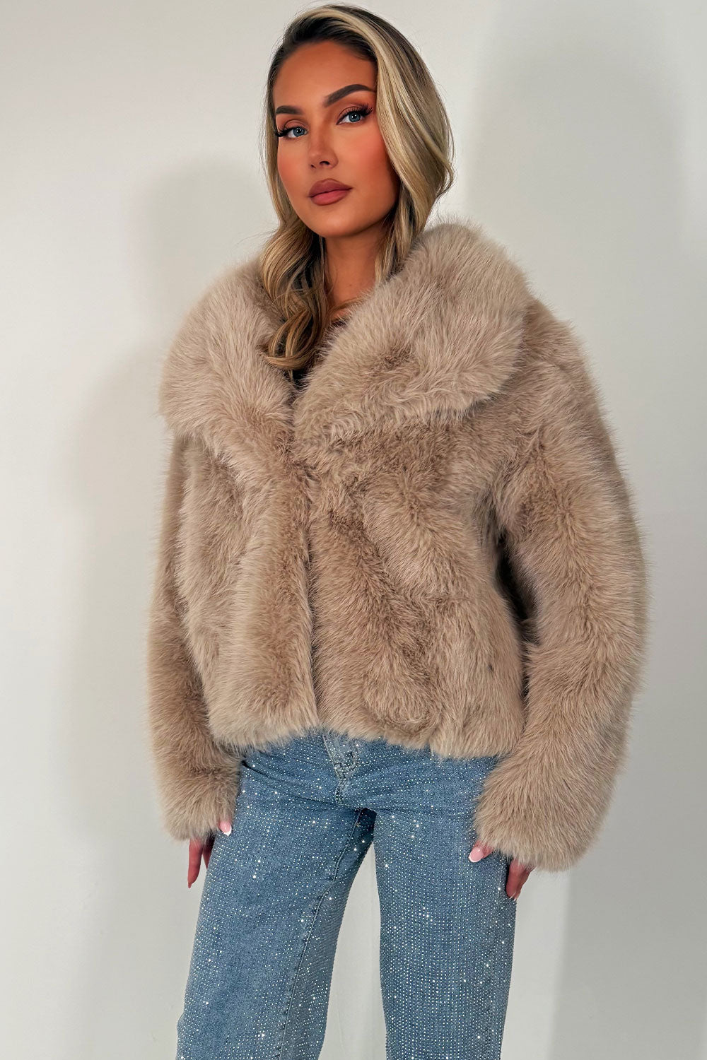Faux Fur Jacket Collared Beige | Xtralitty