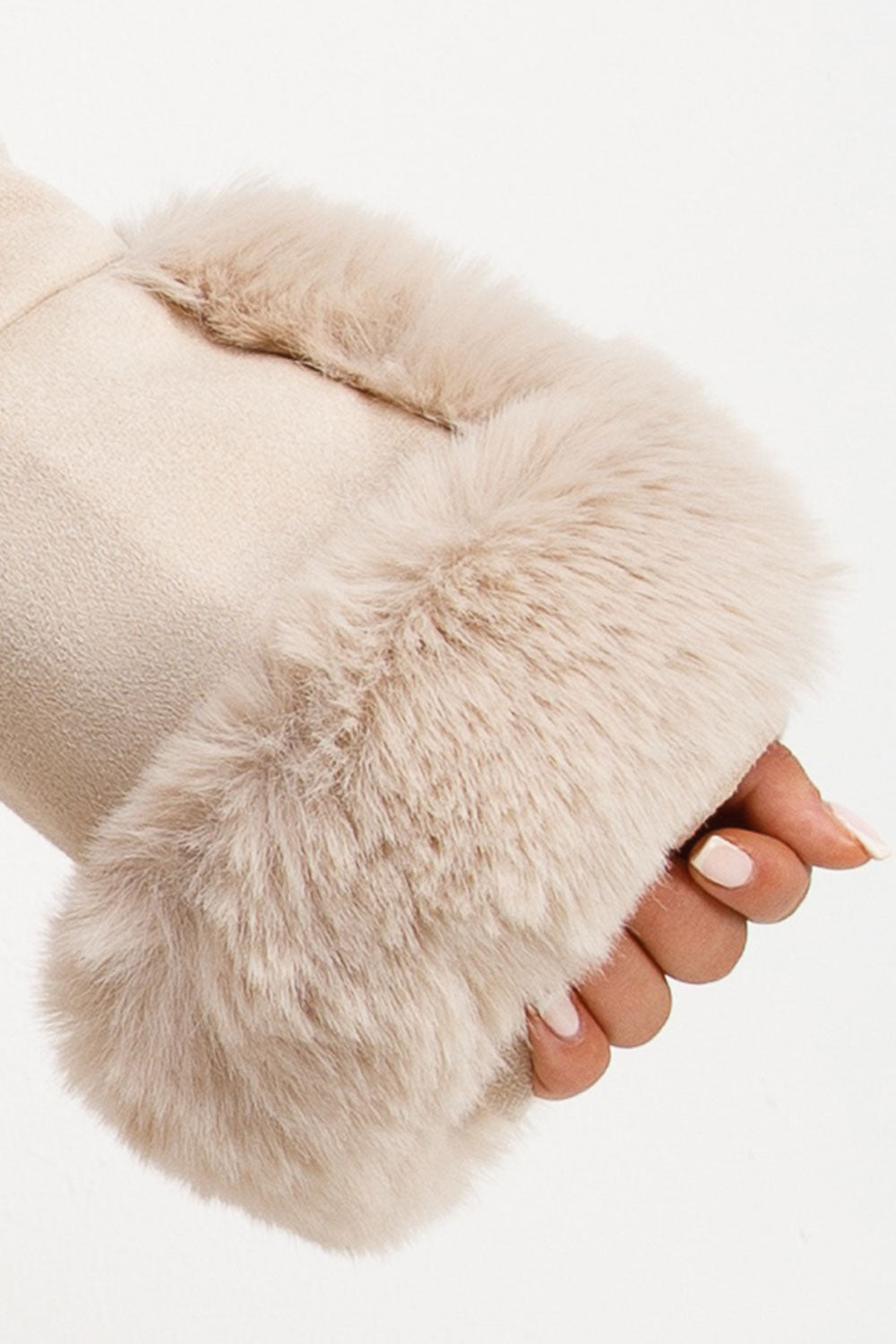 Faux Fur Faux Suede Jacket with Belt Beige | Xtralitty