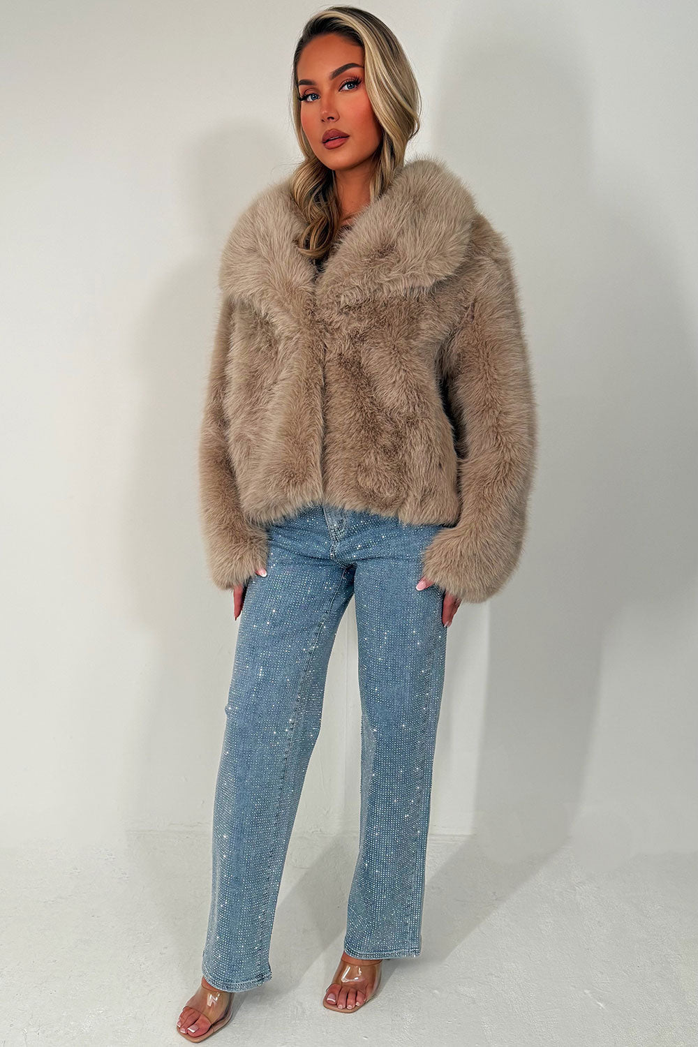 Faux Fur Jacket Collared Beige | Xtralitty