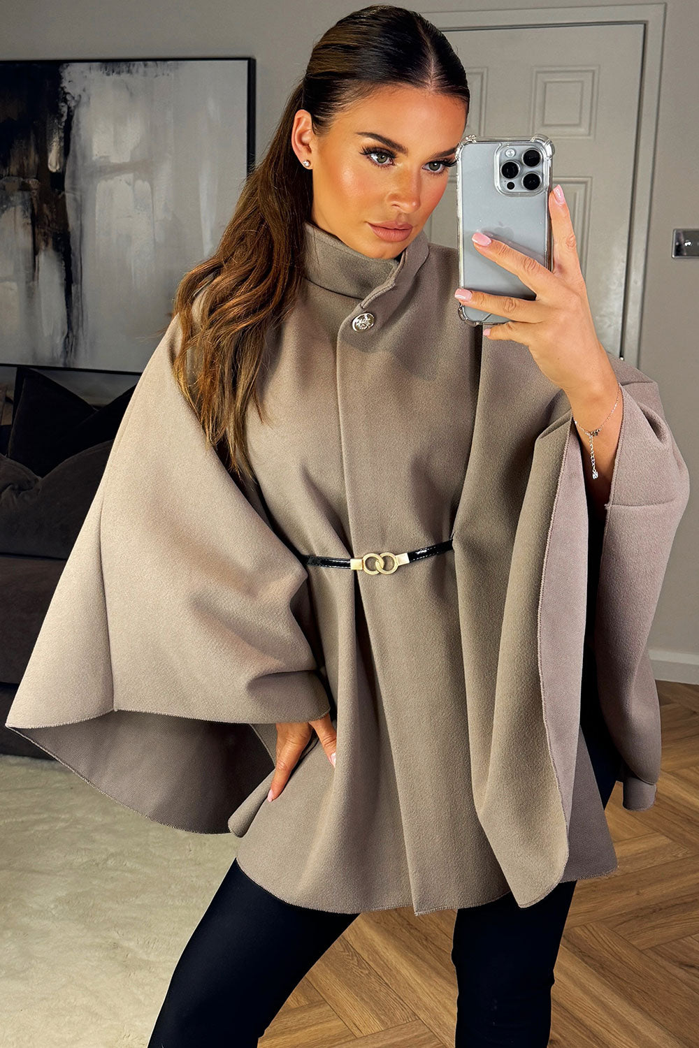 Cape with Belt and Button Mocha Poncho | Xtralitty