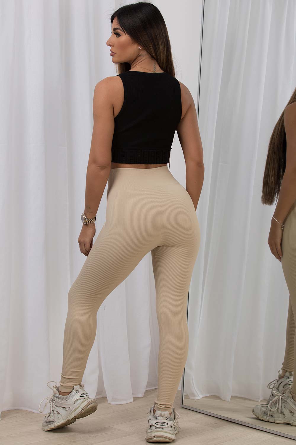 Ribbed Leggings High Waist Beige | Xtralitty