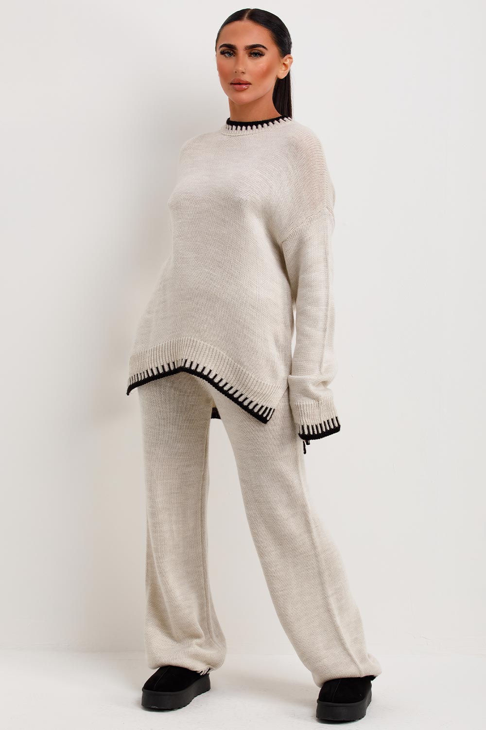 Knitted Loungewear Set with Blanket Stitch Detai | Xtralitty