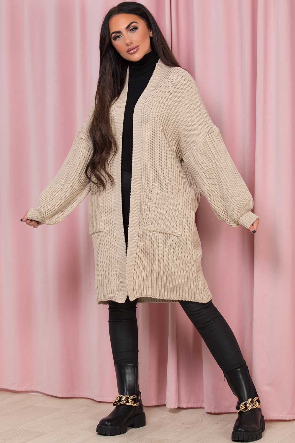 Beige Oversized Cardigan with Pockets | Xtralitty