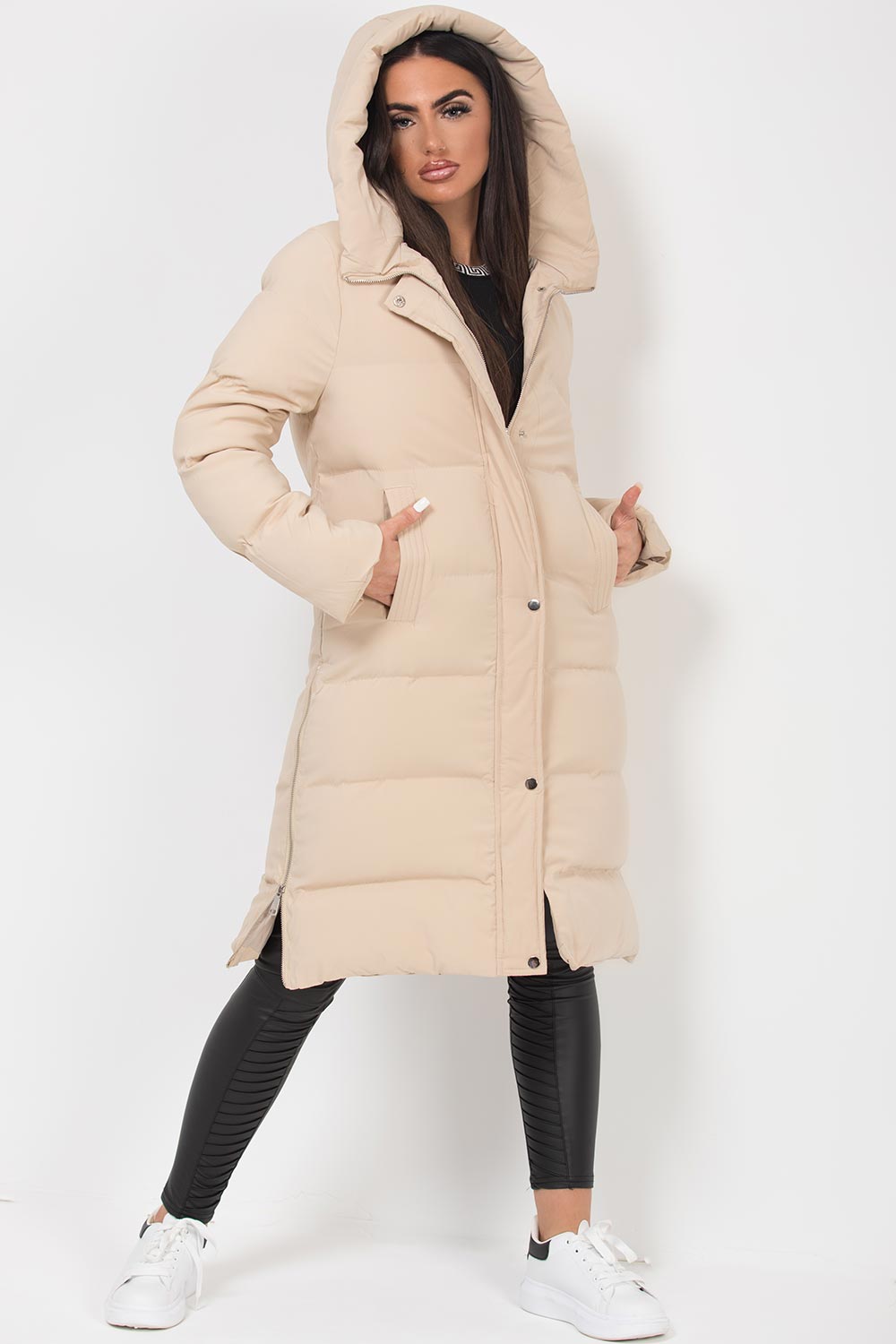 Long Puffer Coat with Side Zip Beige | Xtralitty