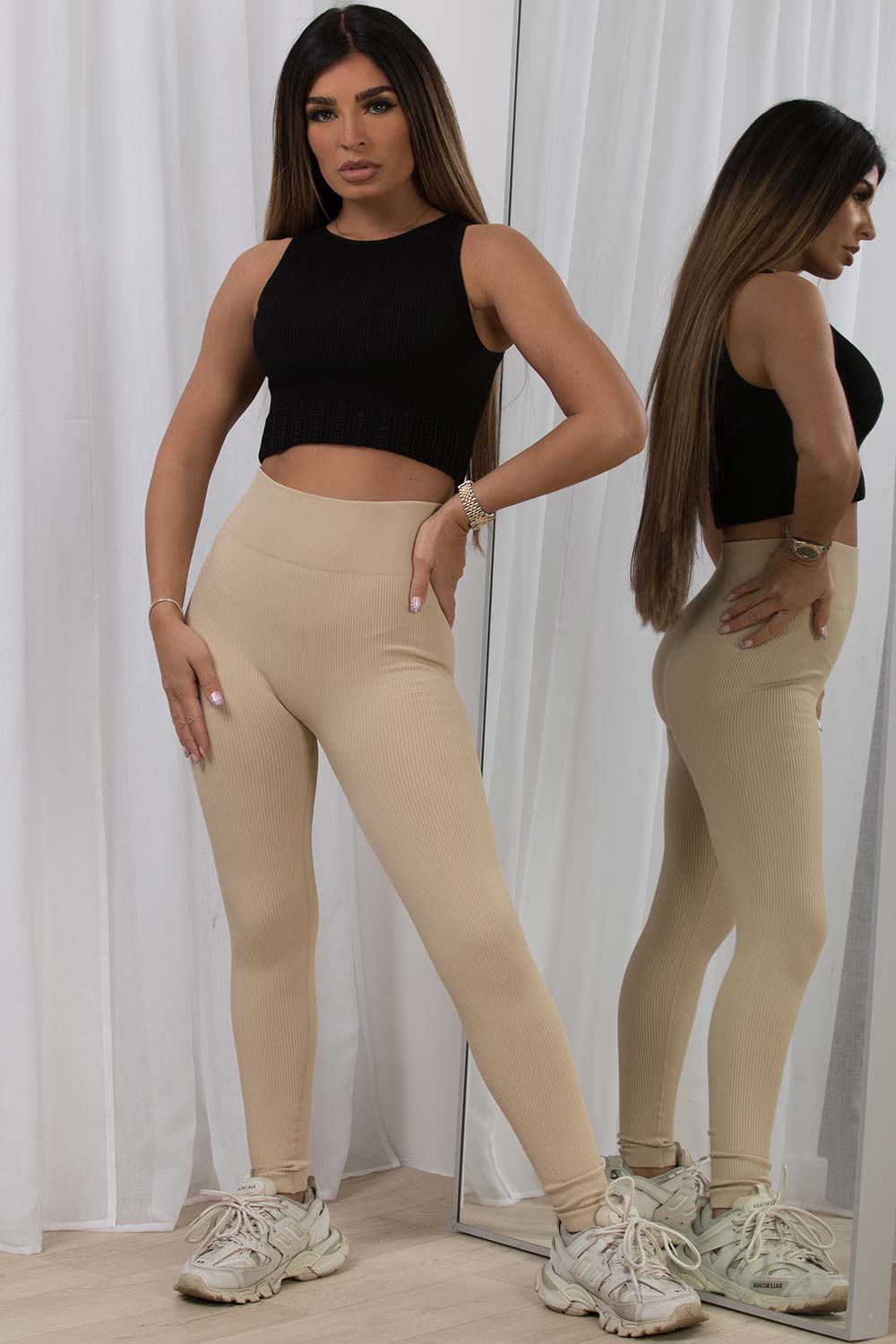 Ribbed Leggings High Waist Beige | Xtralitty