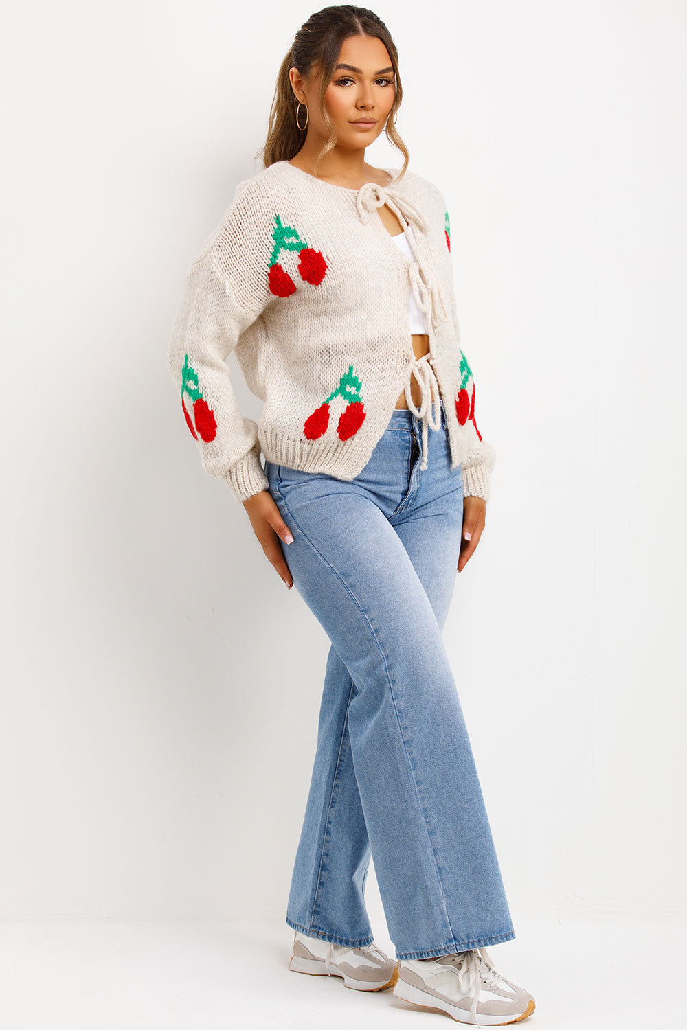 Cherry Knit Tie Front Cardigan Beige | Xtralitty