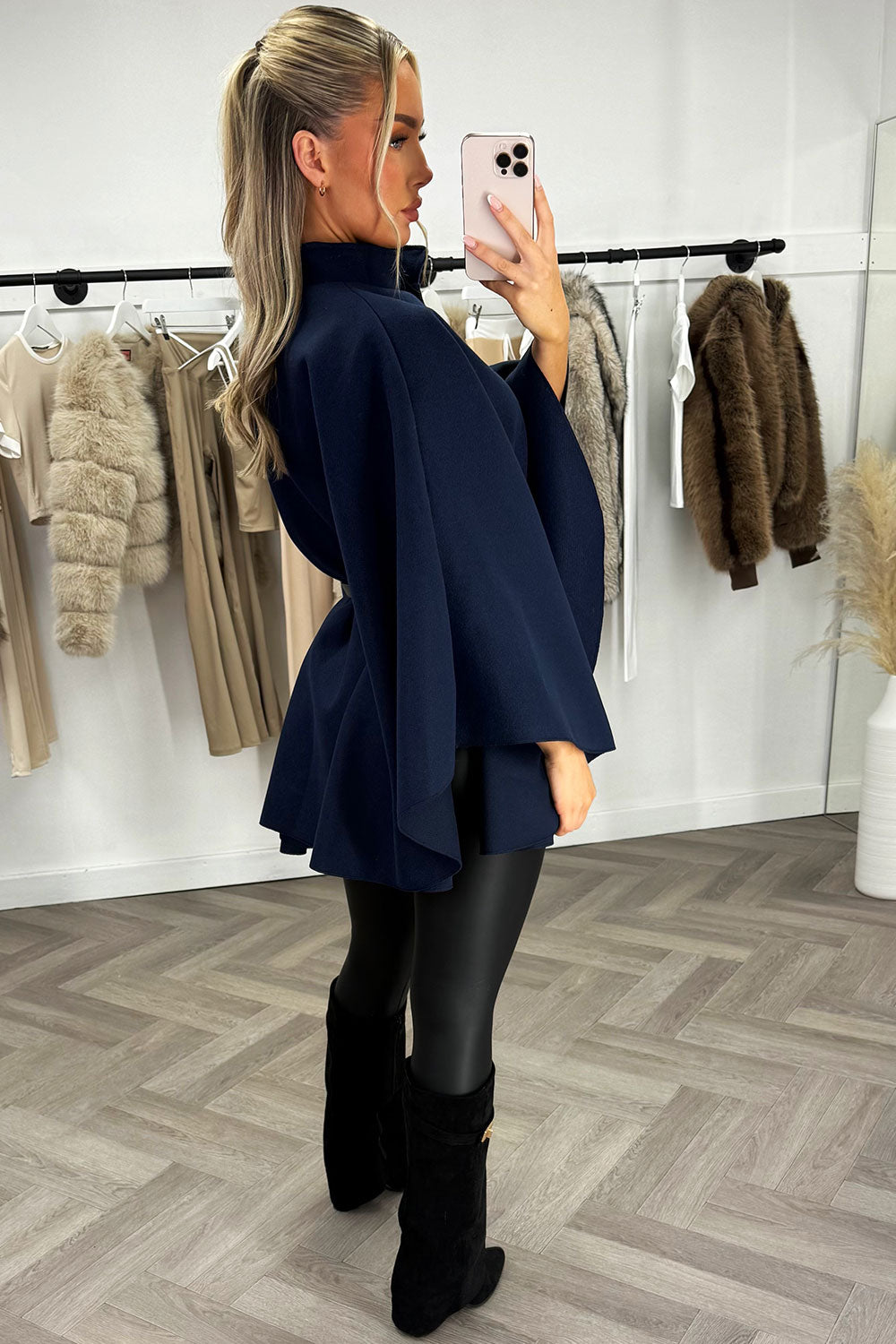 Cape with Belt and Button Navy Poncho | Xtralitty