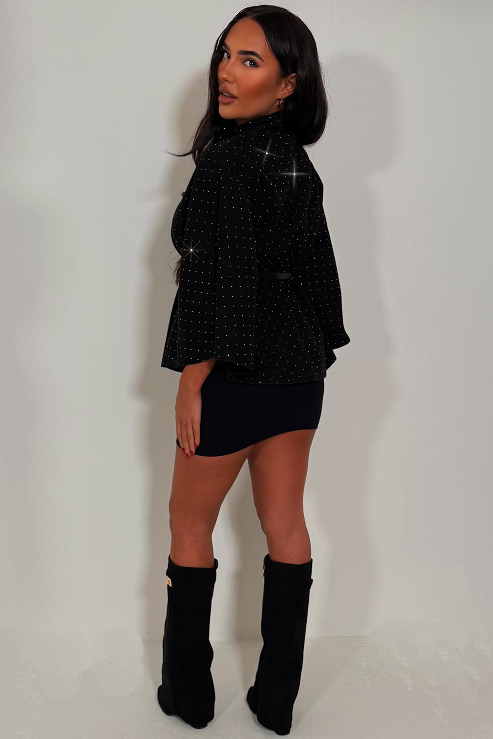 Cape with Diamante Rhinestone Belt Black | Xtralitty