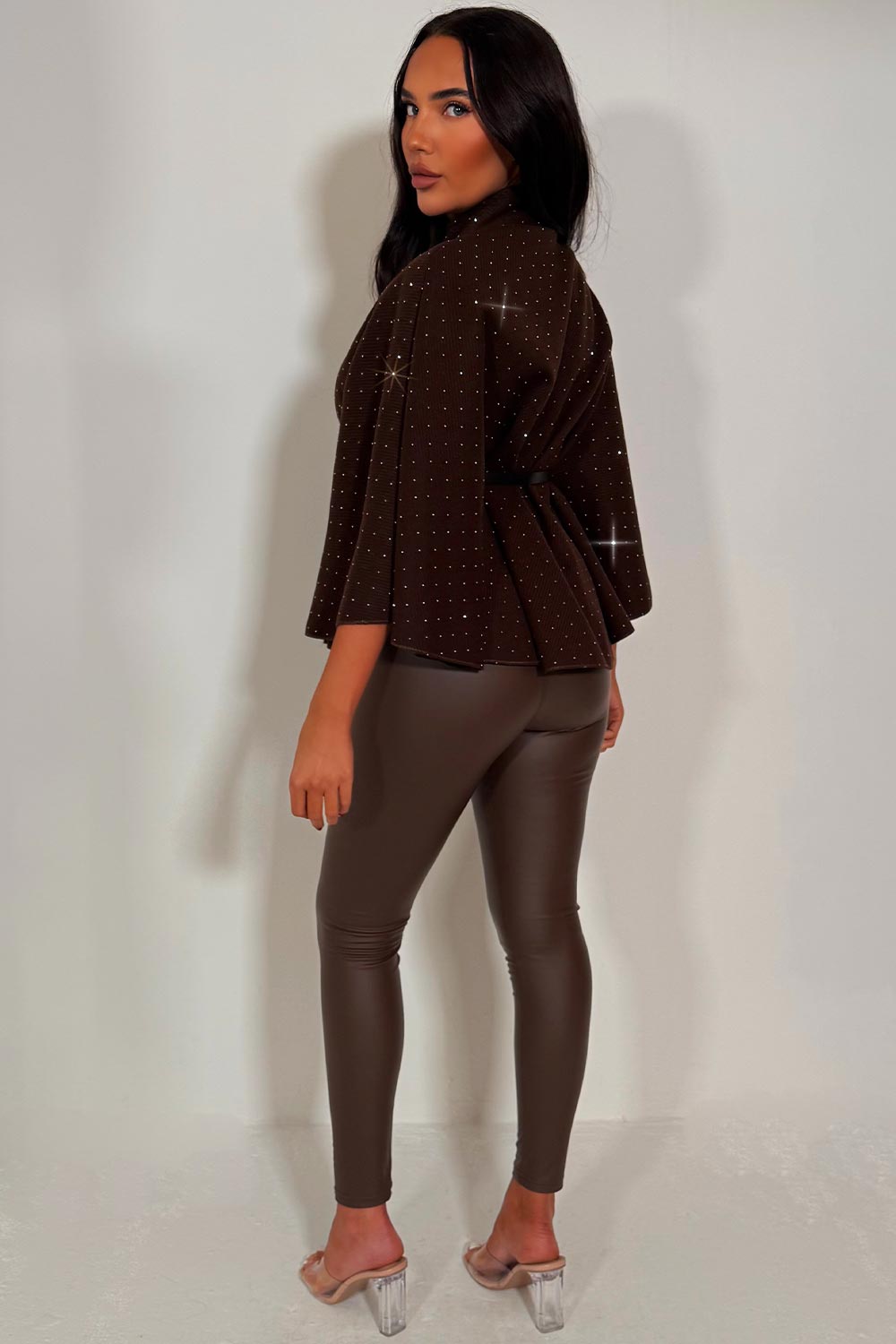Cape with Diamante Rhinestone Belt Brown | Xtralitty